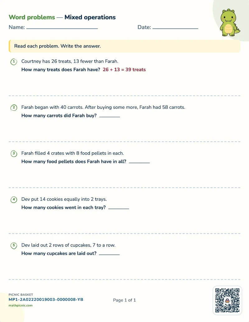 Mixed word problems worksheet — free printable with answer key