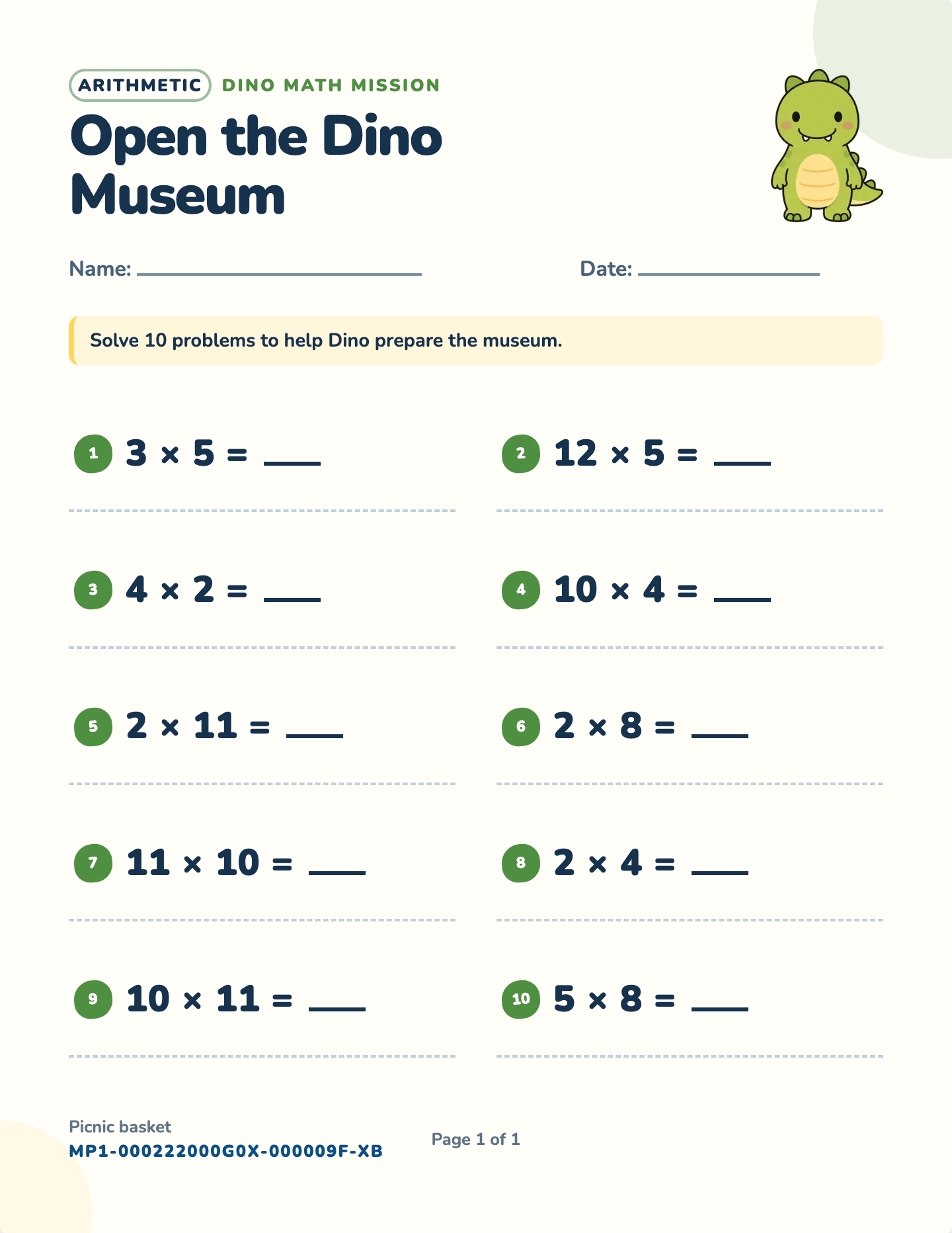 Times tables to 12 worksheet — Facts through 12 × 12, free printable with answer key