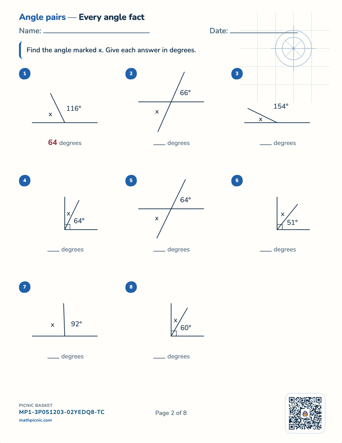 Angles pack — Angle pairs worksheet