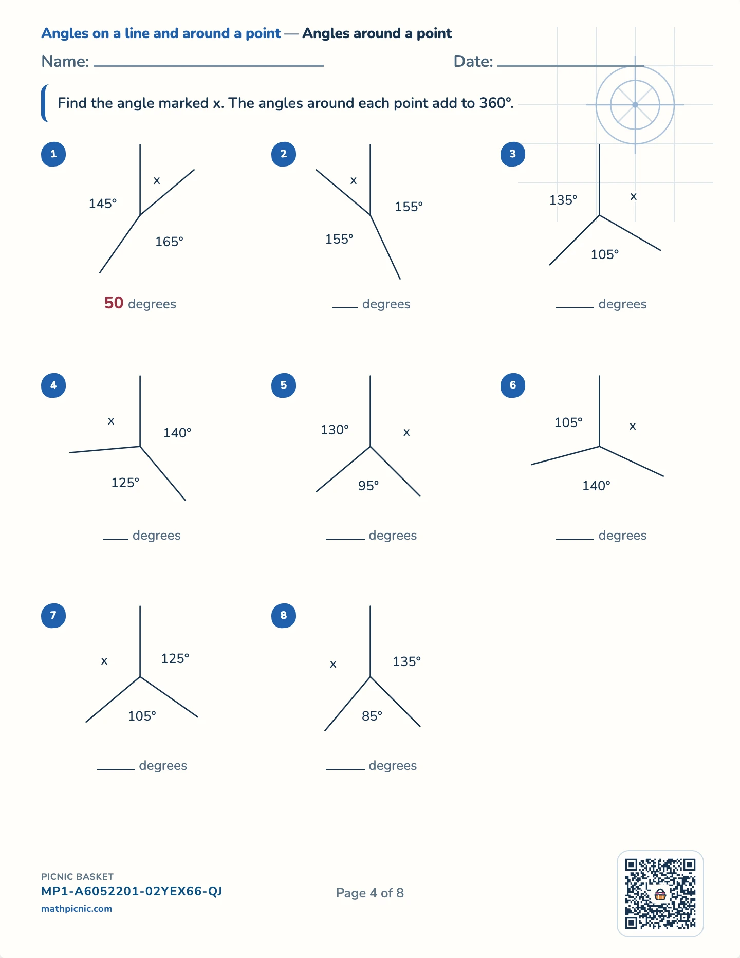 Angles pack — Angles around a point worksheet