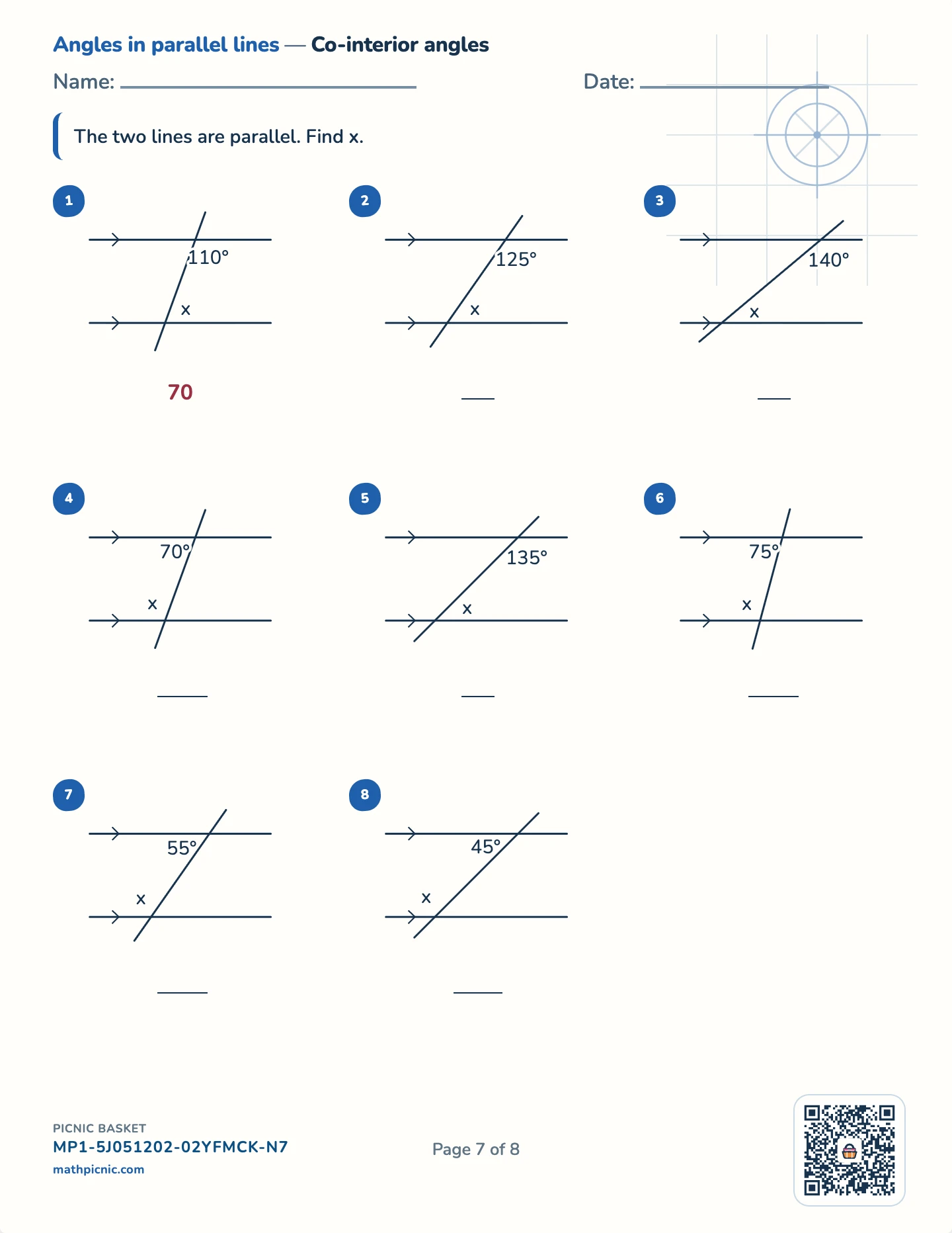 Angles pack — Co-interior angles worksheet