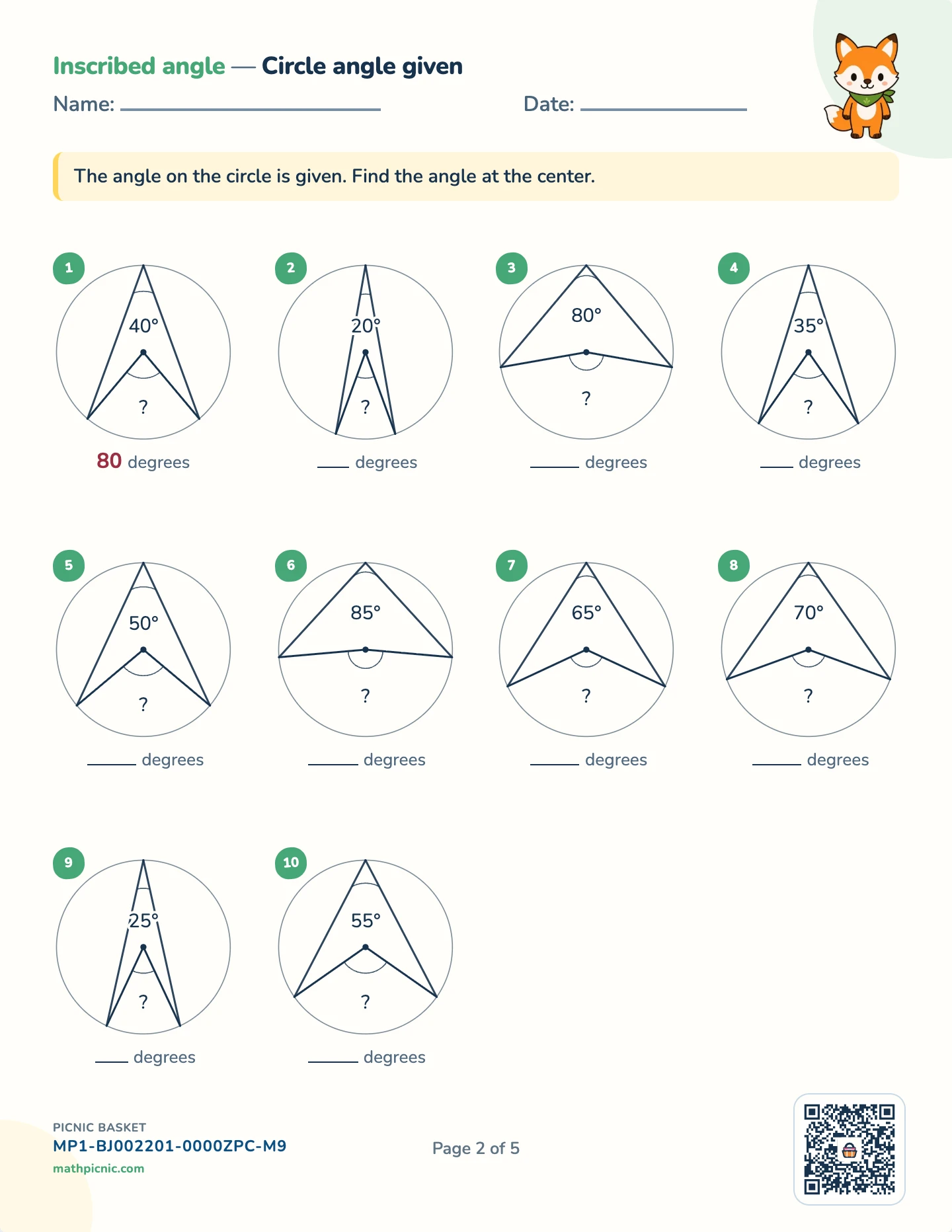 Angles in circles pack — The angle on the circle worksheet