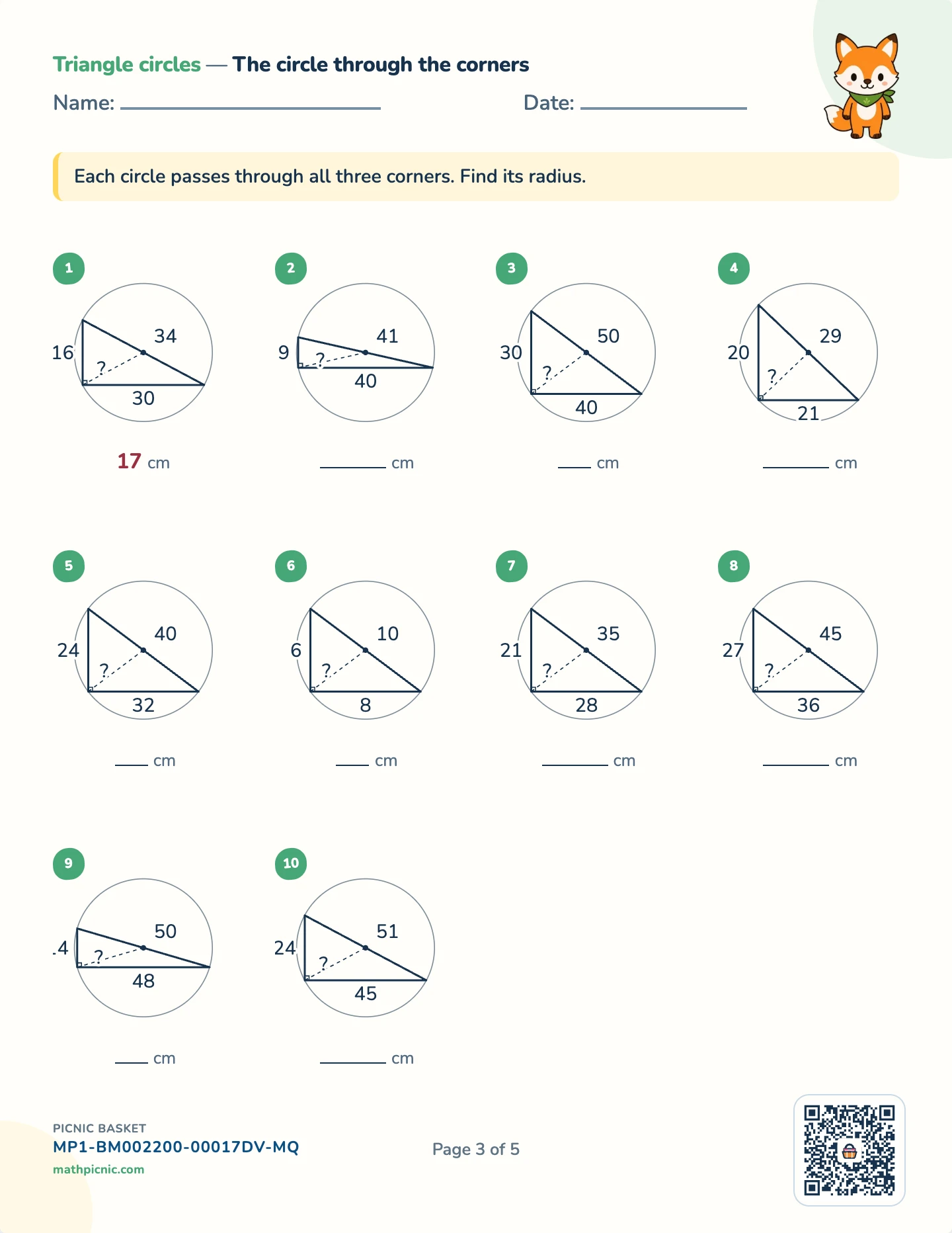 Angles in circles pack — The circle through the corners worksheet