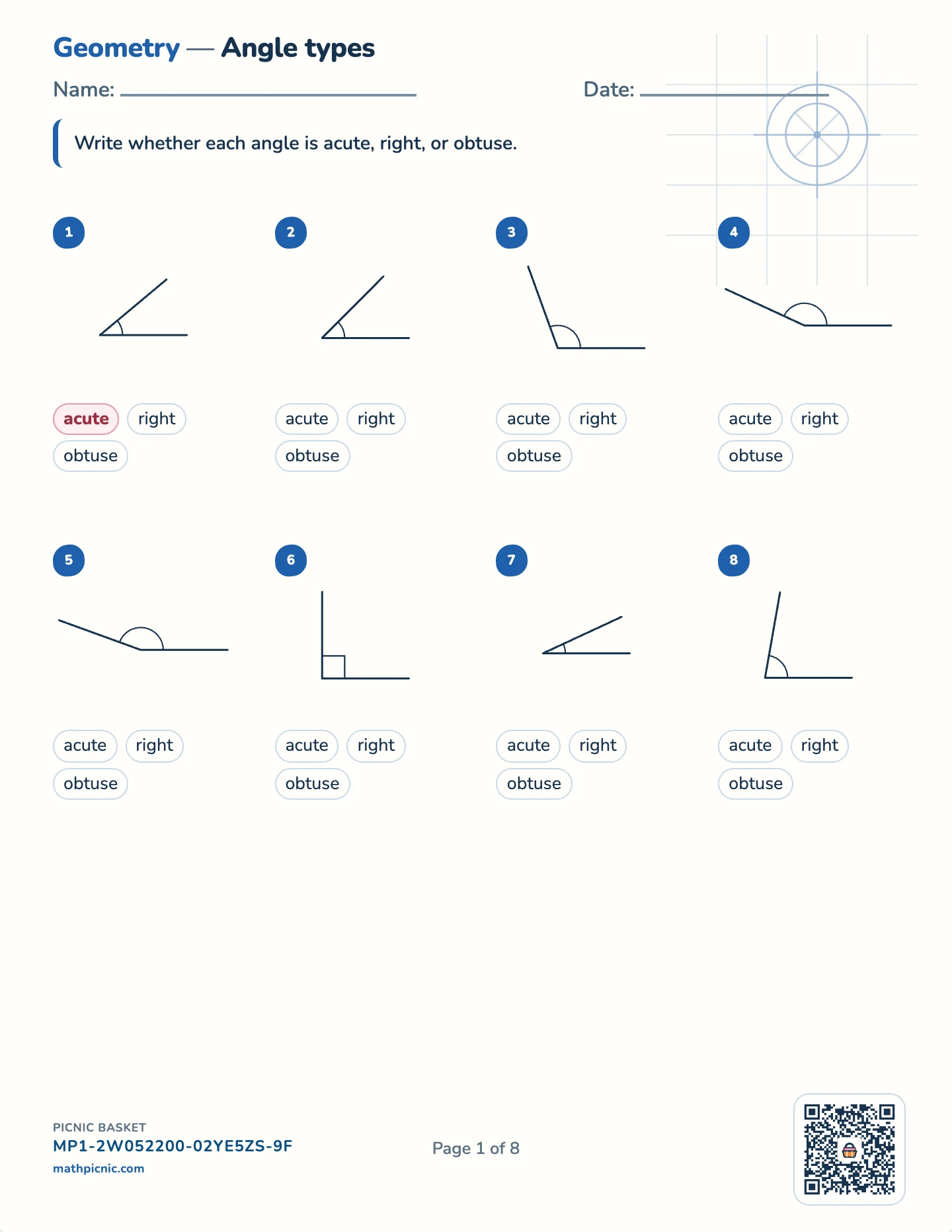 Angles pack — Angle types worksheet