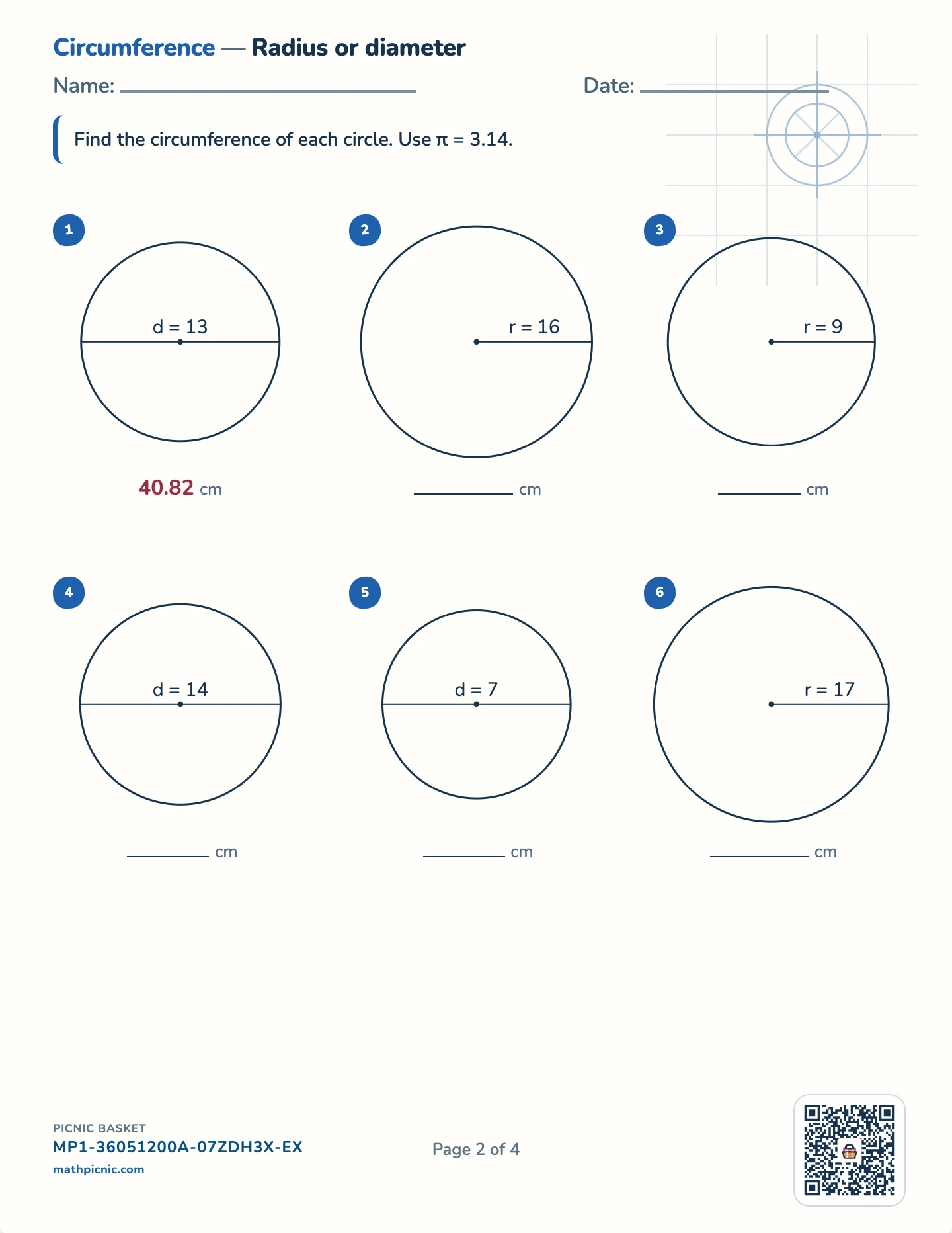 Circles pack — Circumference worksheet