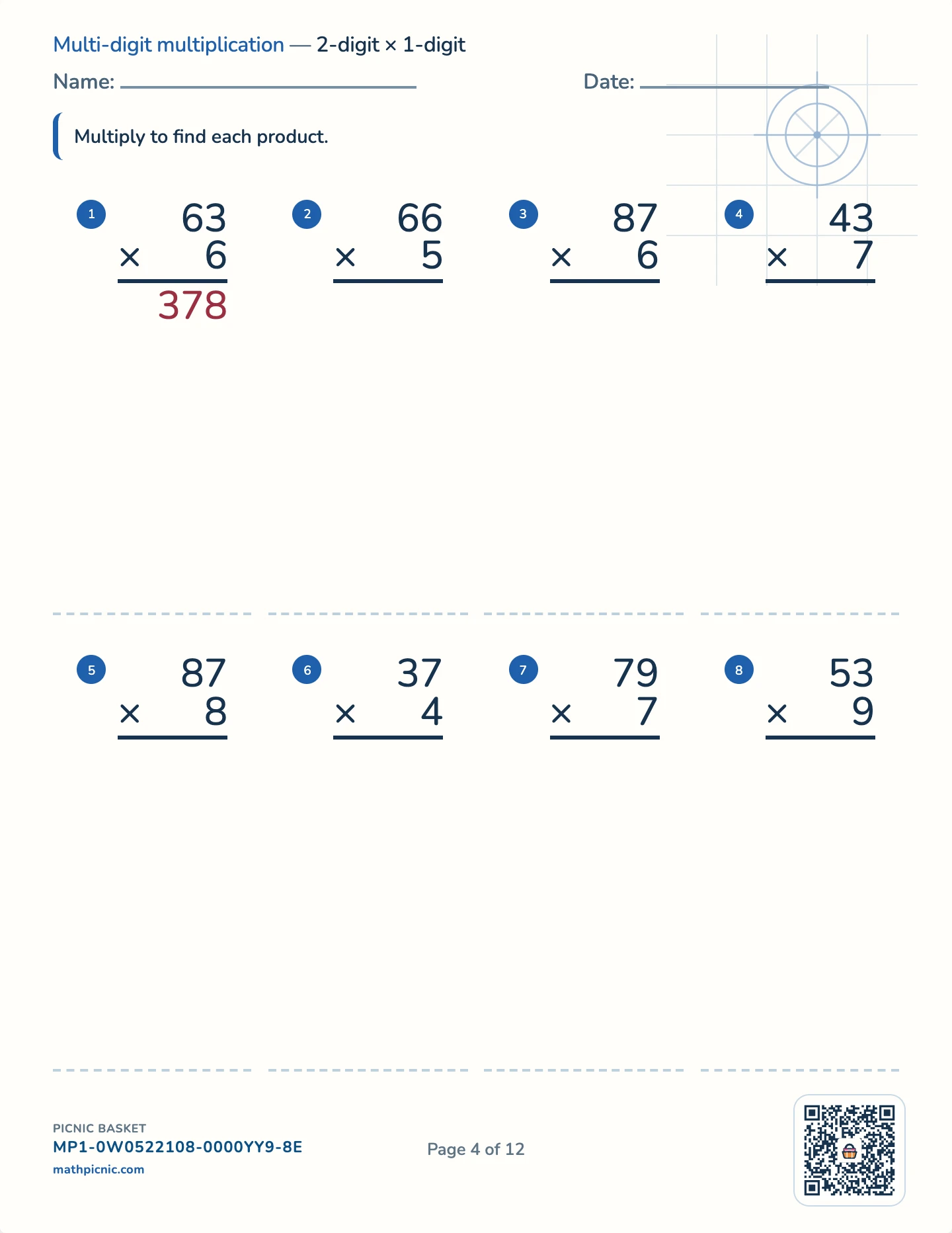 The column algorithms pack — Multiply 2 × 1 worksheet