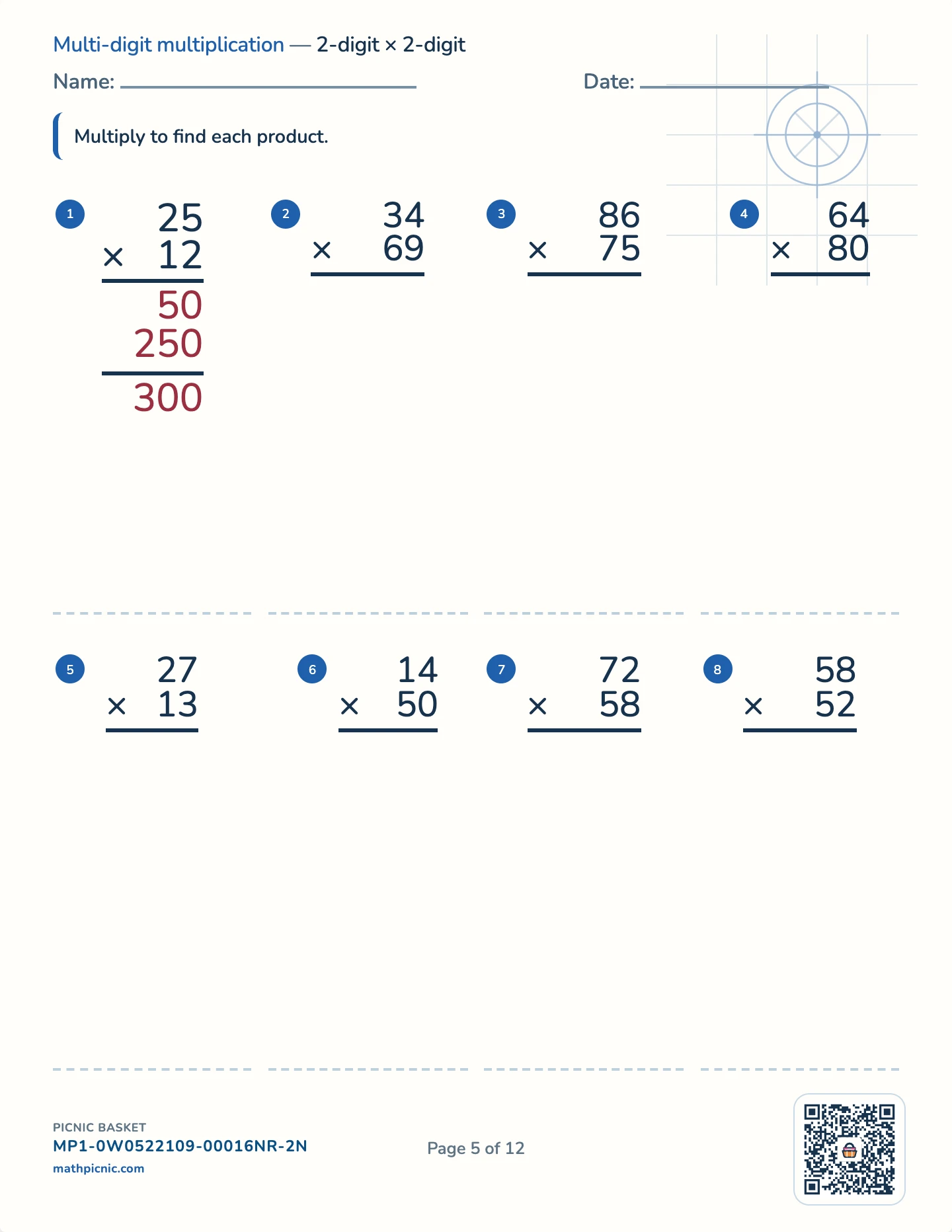 The column algorithms pack — Multiply 2 × 2 worksheet