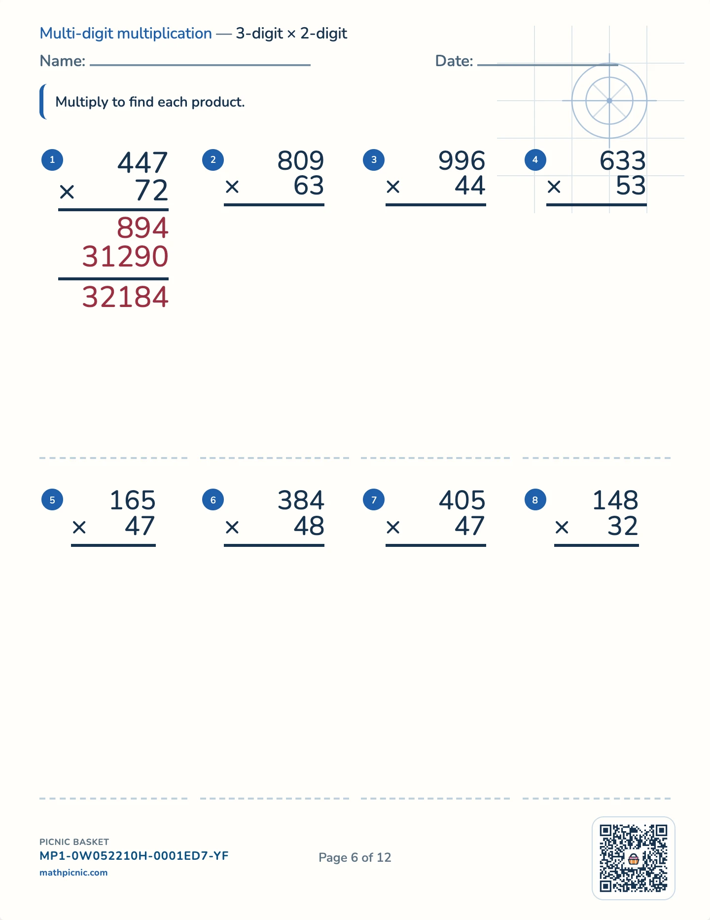 The column algorithms pack — Multiply 3 × 2 worksheet