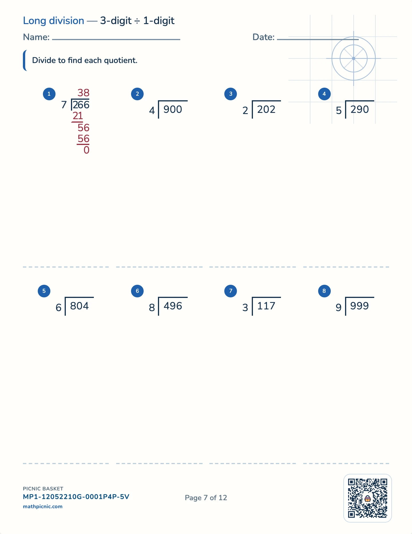 The column algorithms pack — Divide 3 ÷ 1 worksheet