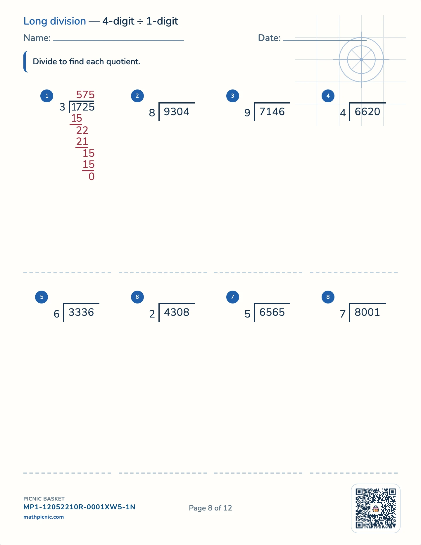 The column algorithms pack — Divide 4 ÷ 1 worksheet
