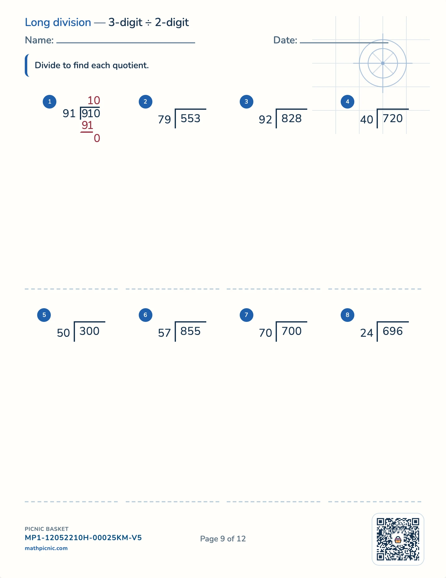The column algorithms pack — Divide 3 ÷ 2 worksheet