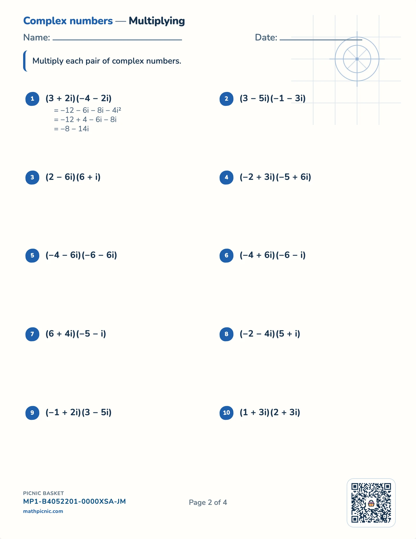 Complex numbers pack — Multiply worksheet