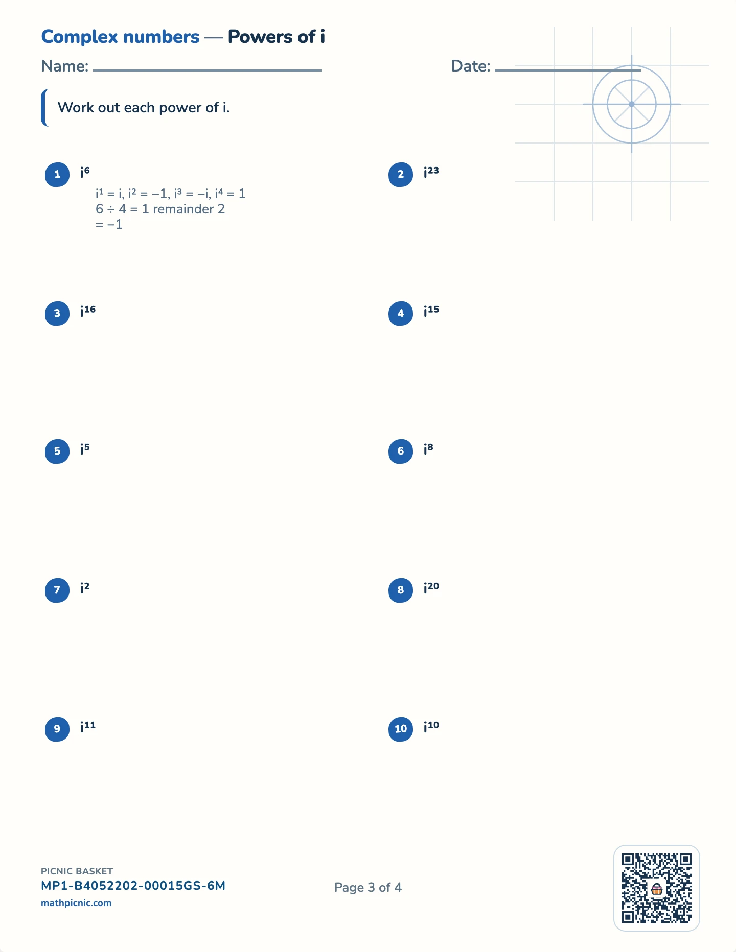 Complex numbers pack — Powers of i worksheet
