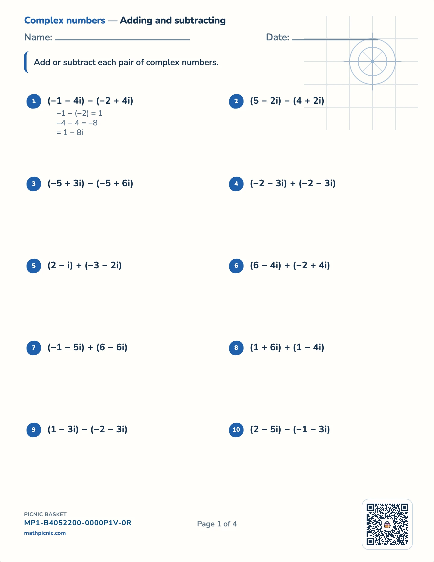 Complex numbers pack — Add and subtract worksheet