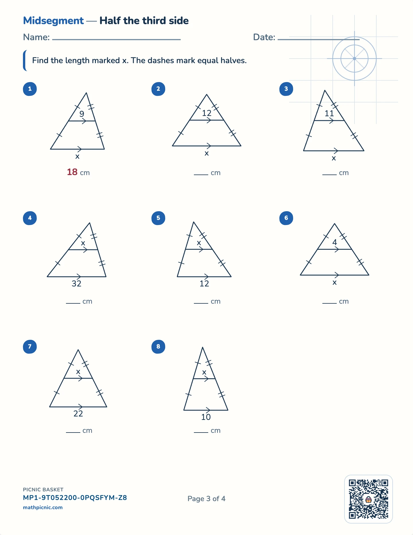 Congruence, inequality and midsegments pack — Midsegment worksheet