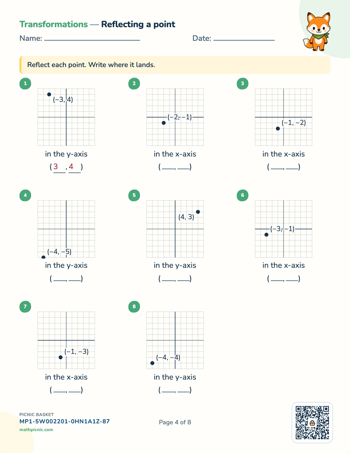 Coordinate geometry pack — Reflections worksheet