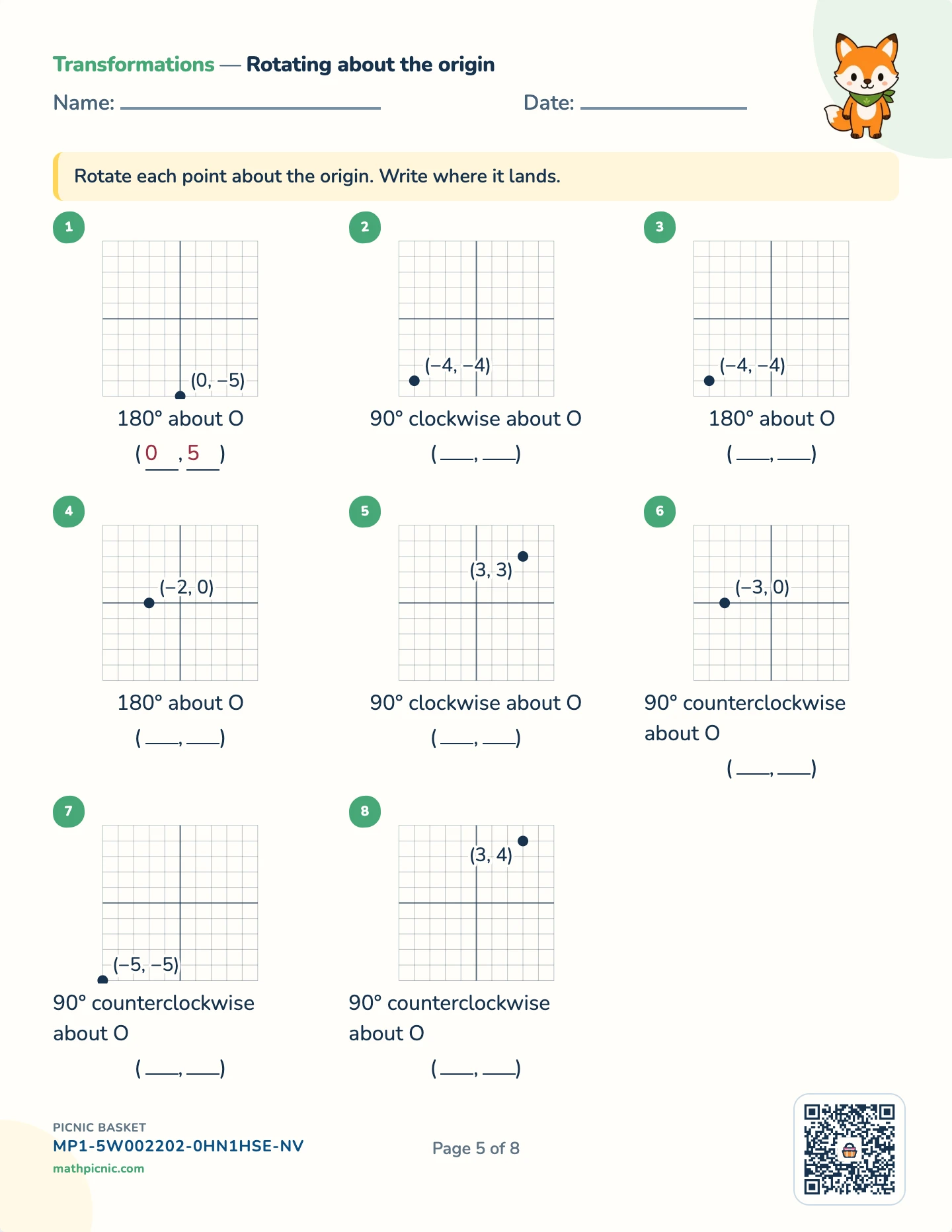 Coordinate geometry pack — Rotations worksheet