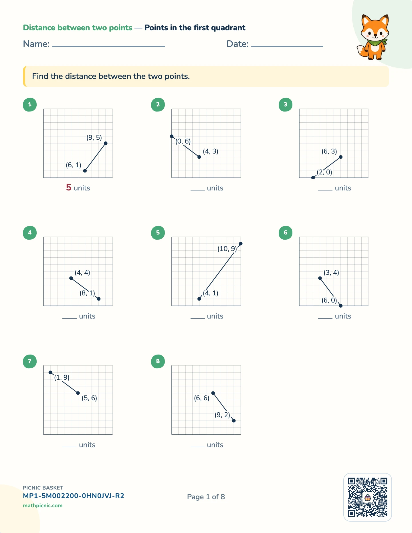 Coordinate geometry pack — Distance worksheet