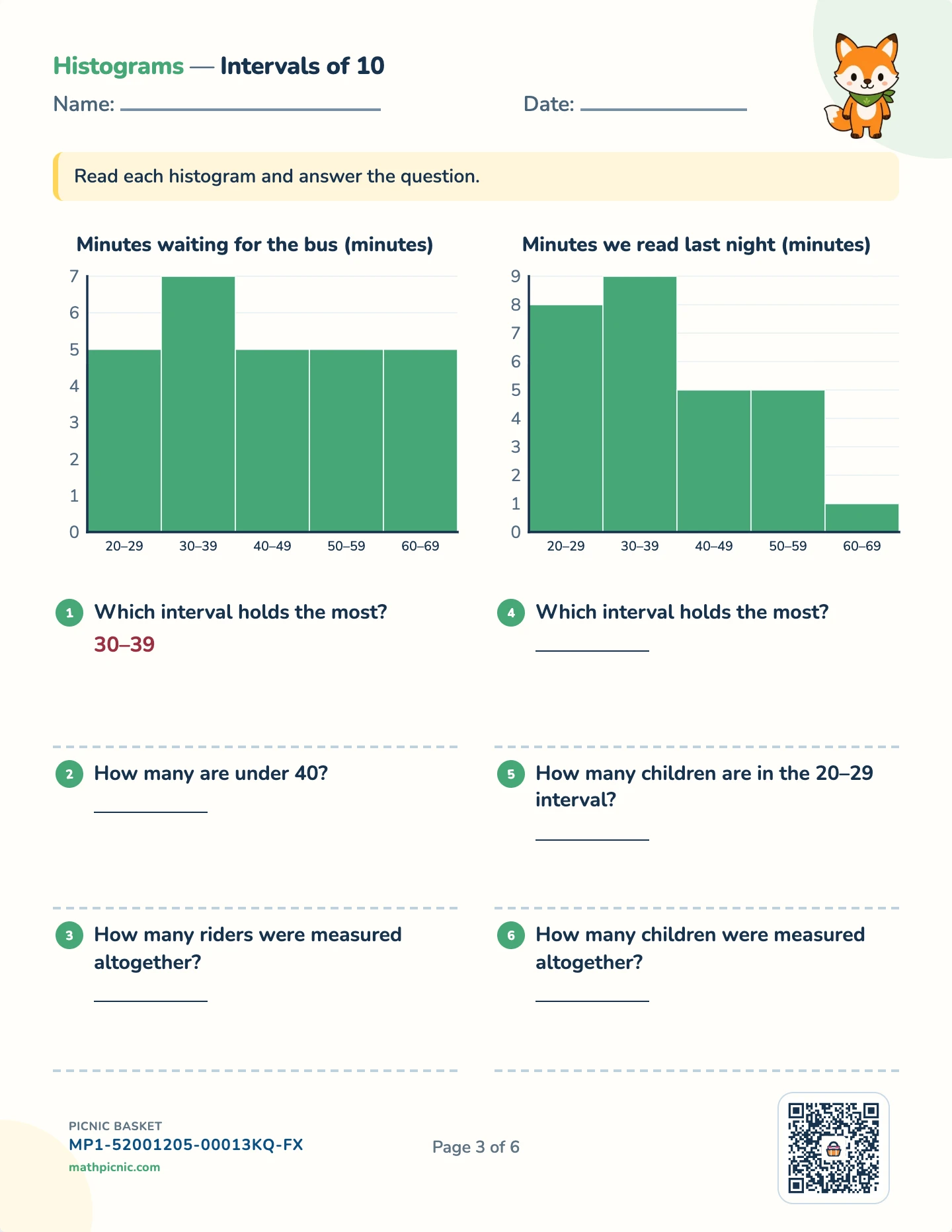 Box plots, histograms and two-way tables pack — Histograms worksheet