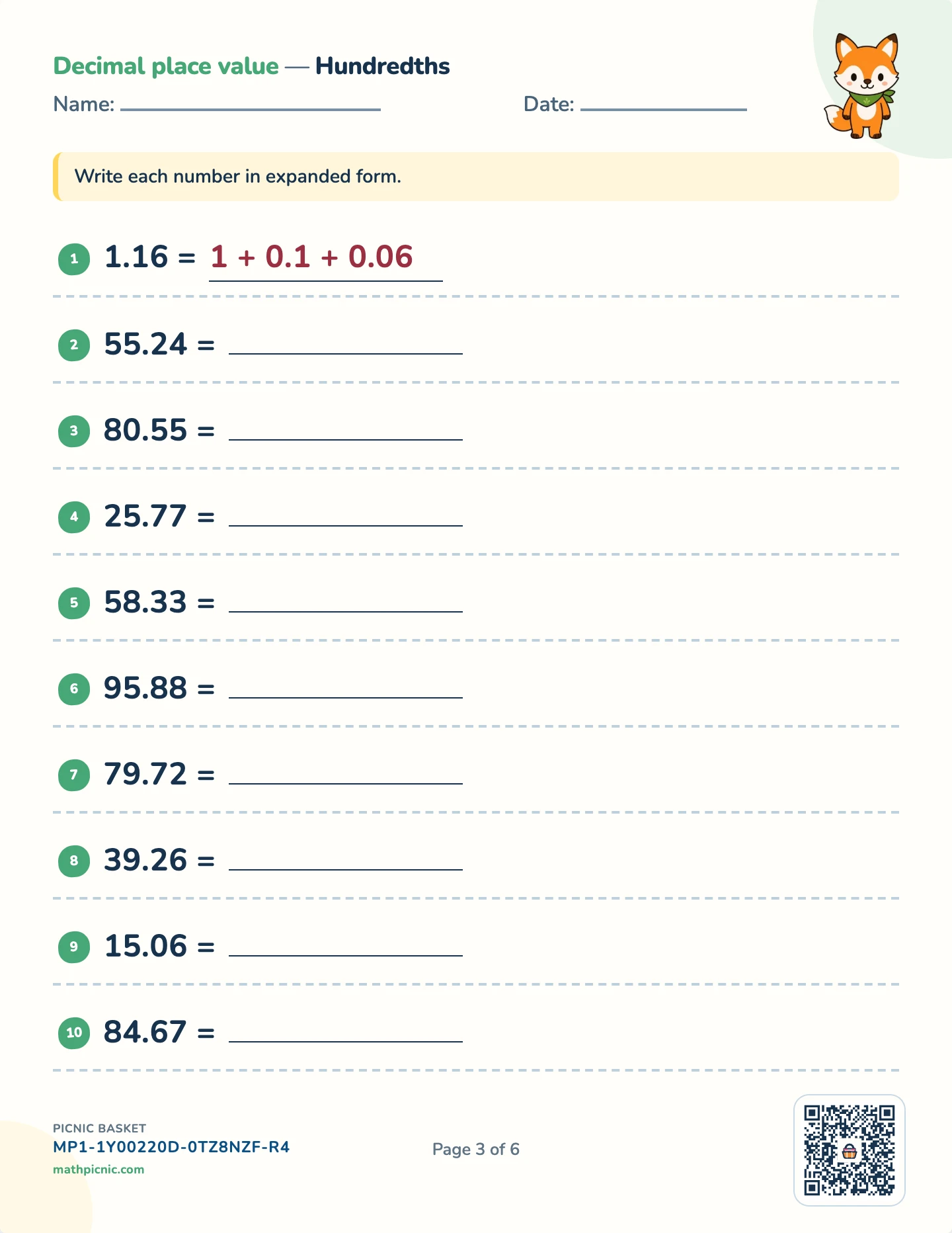 Decimals pack — Expanded form worksheet