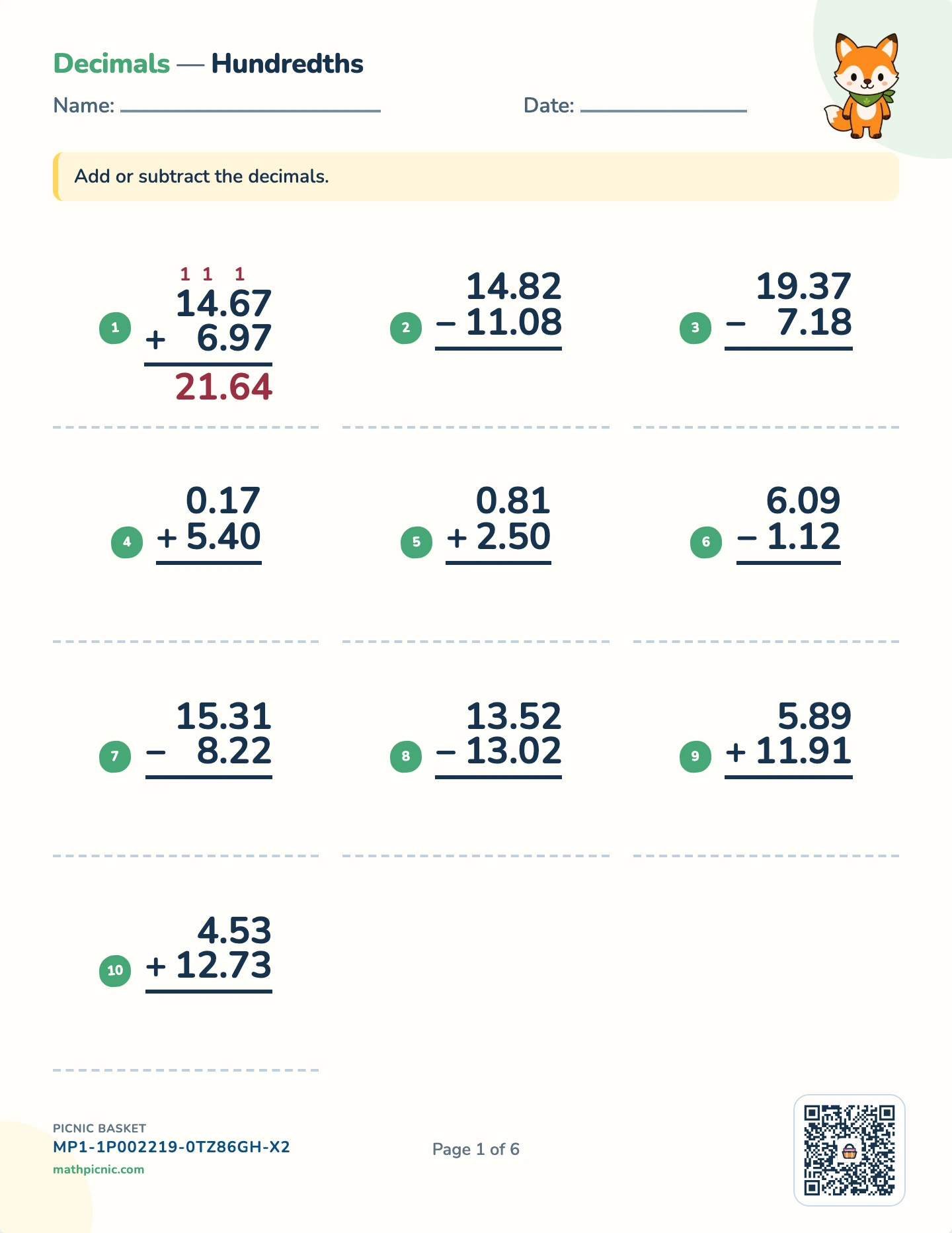 Decimals pack — Decimals worksheet