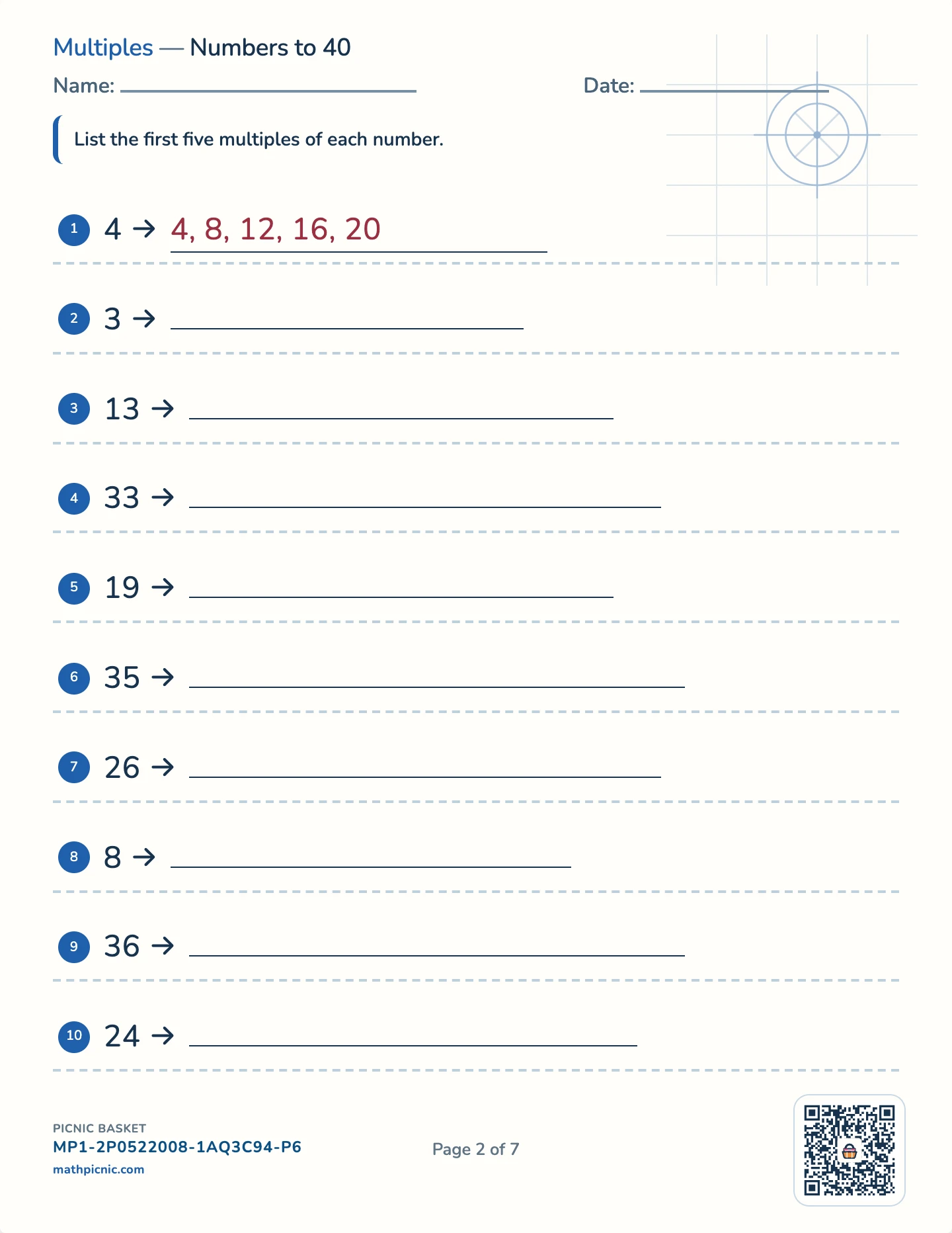 Factors and multiples pack — Multiples worksheet