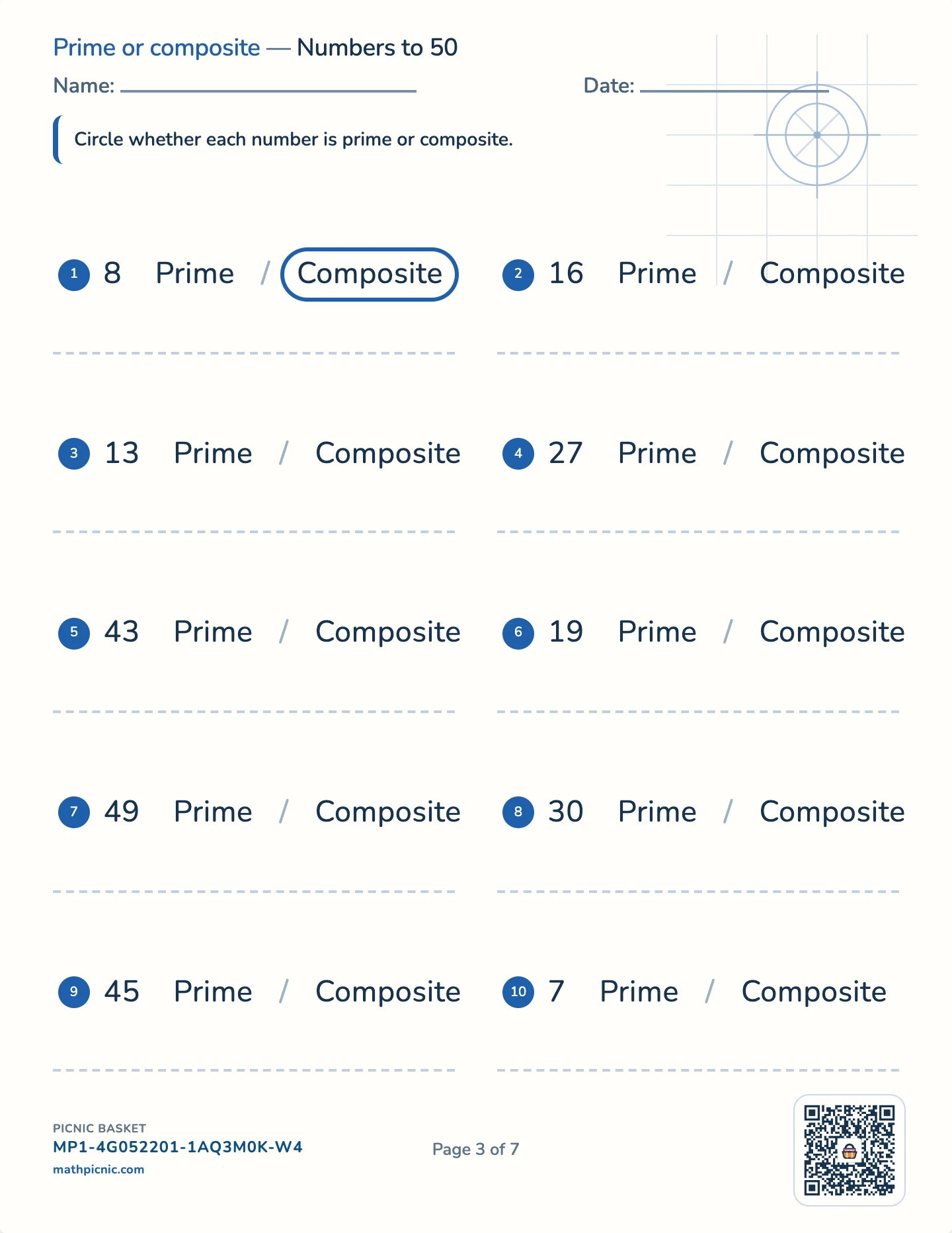Factors and multiples pack — Prime or composite worksheet