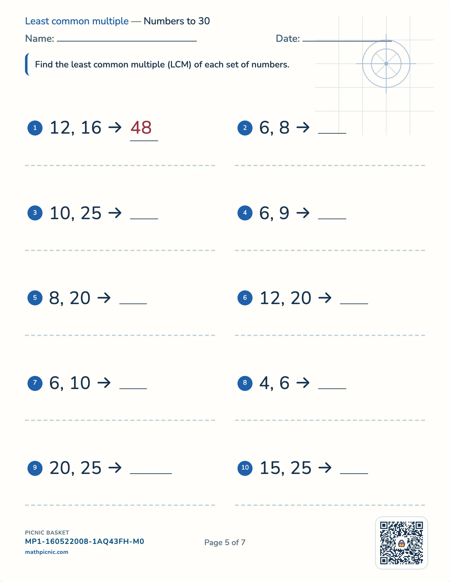 Factors and multiples pack — Least common multiple worksheet
