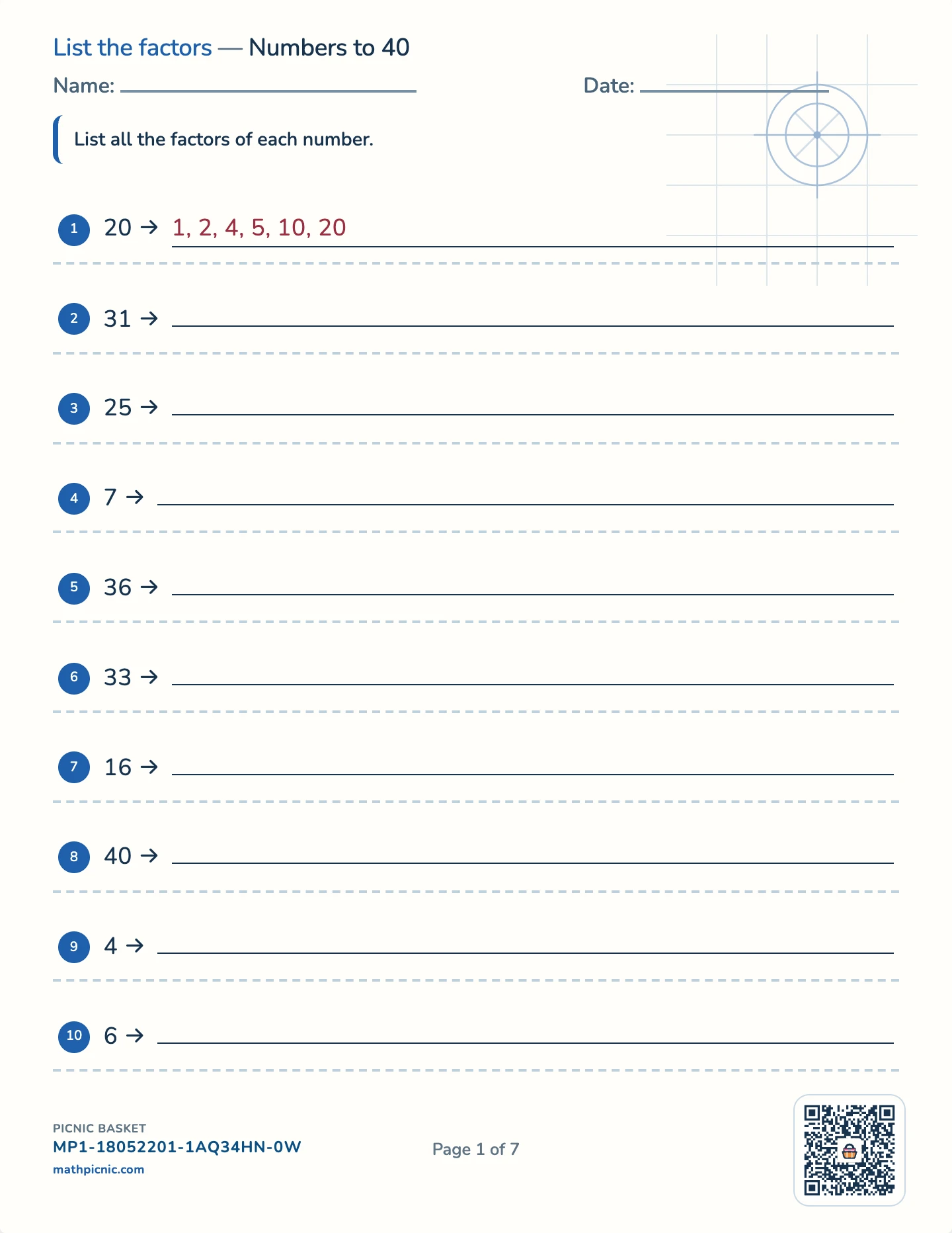 Factors and multiples pack — Factors worksheet