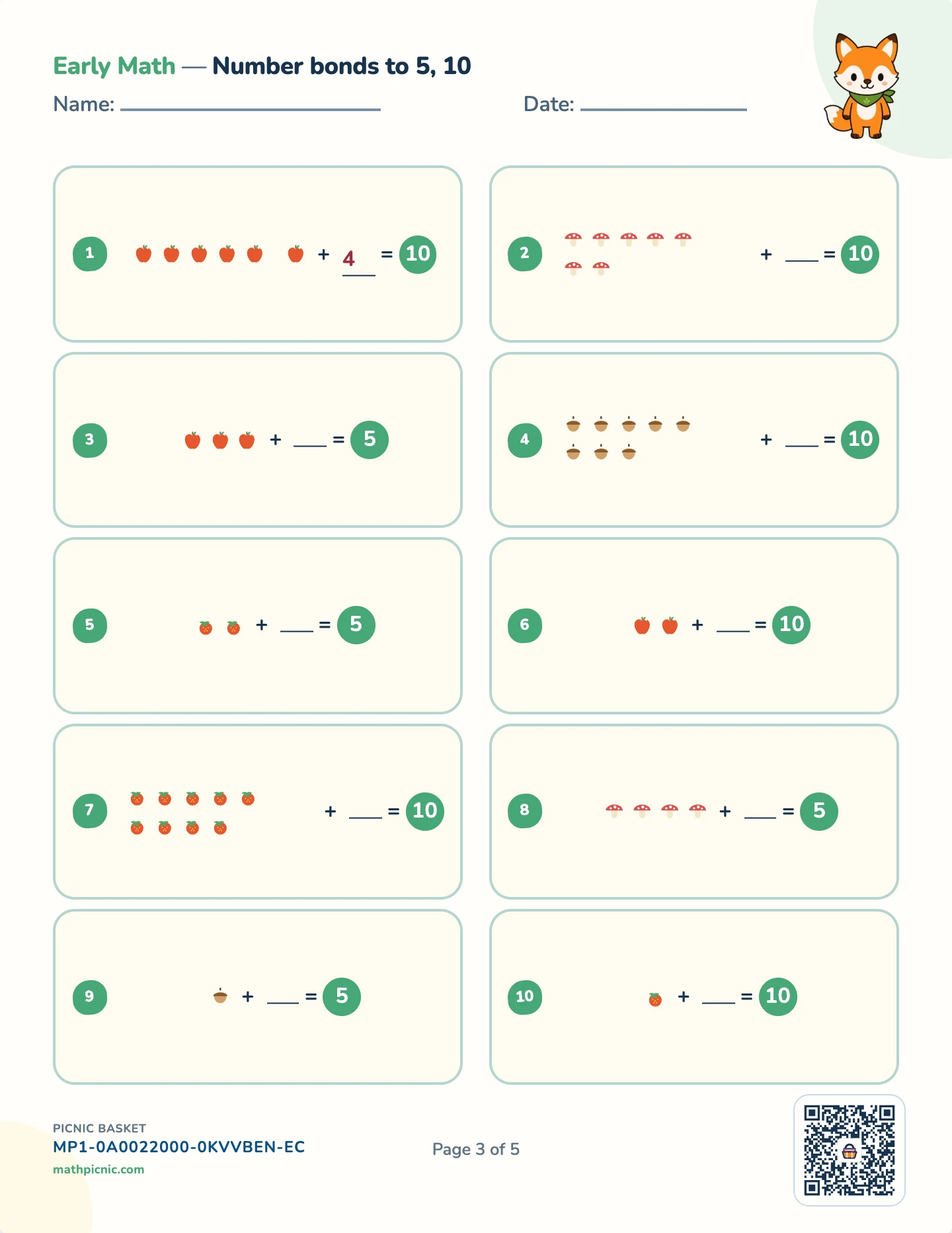 First adding and subtracting pack — Number bonds worksheet