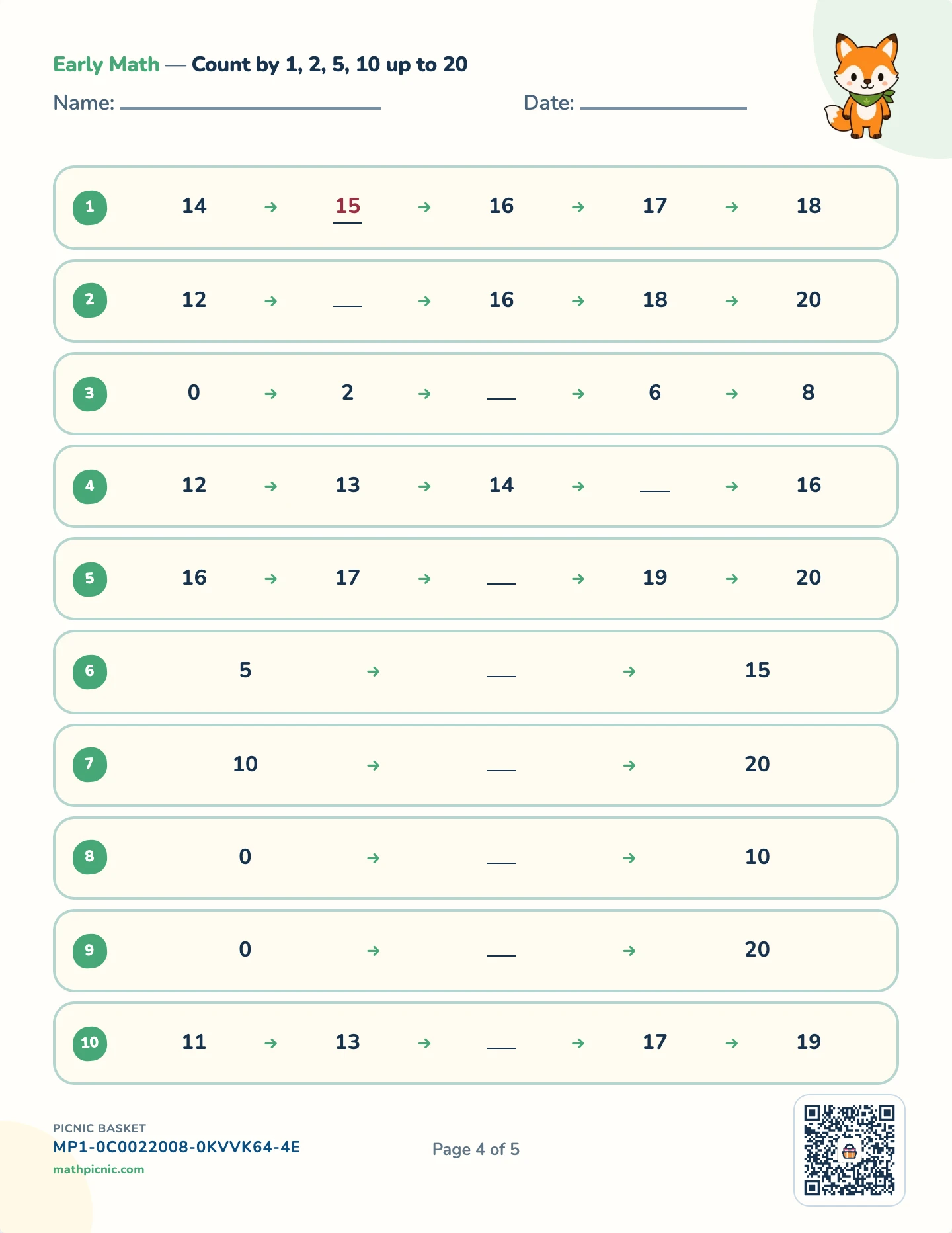 First adding and subtracting pack — Skip counting worksheet