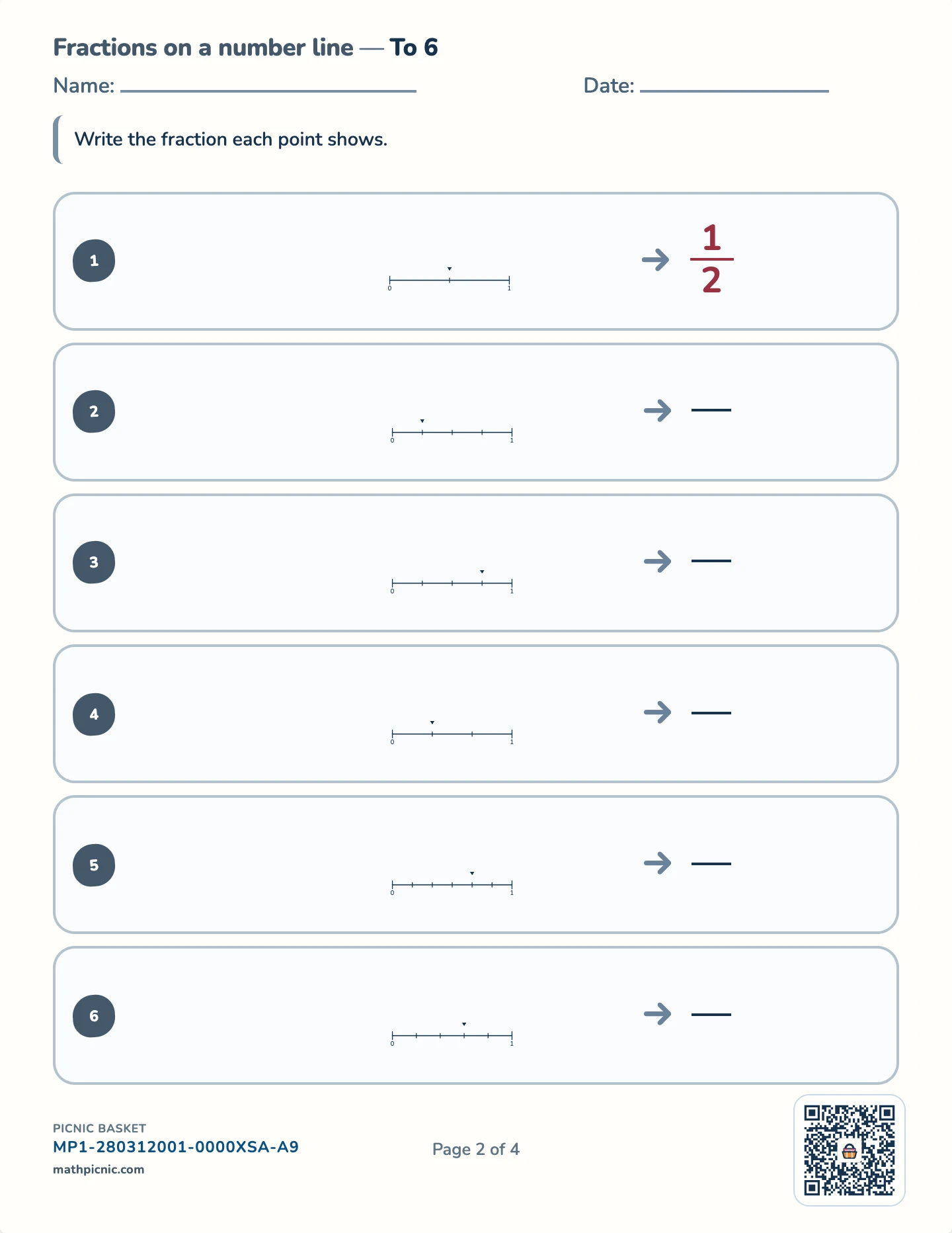 First fractions pack — Name the point worksheet