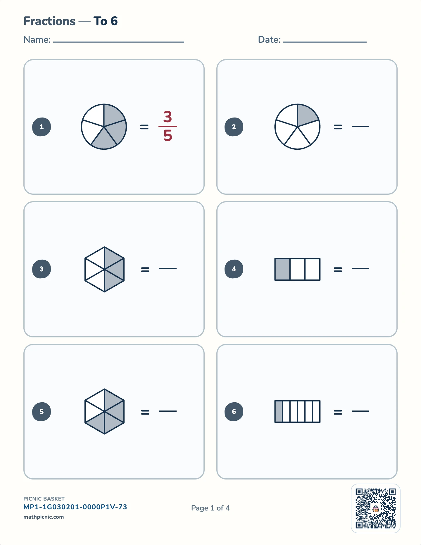 First fractions pack — Name the fraction worksheet