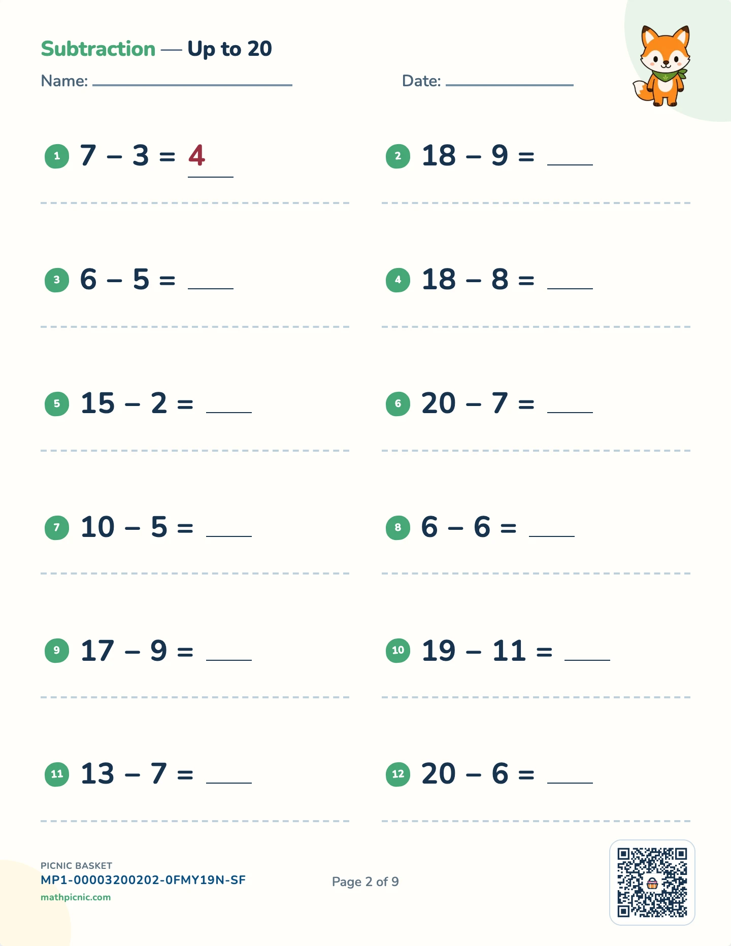 The four operations pack — Subtracting worksheet