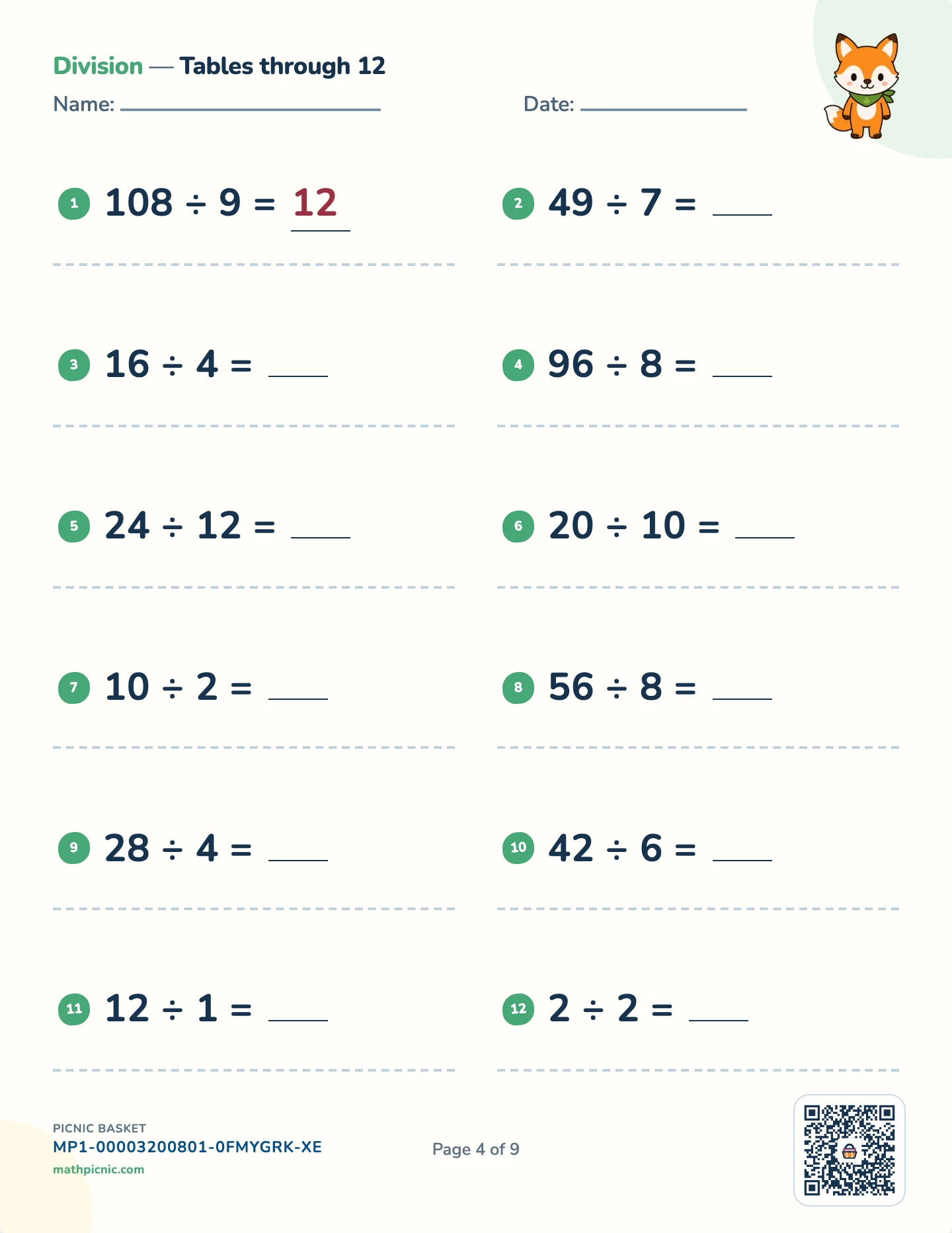 The four operations pack — Dividing worksheet