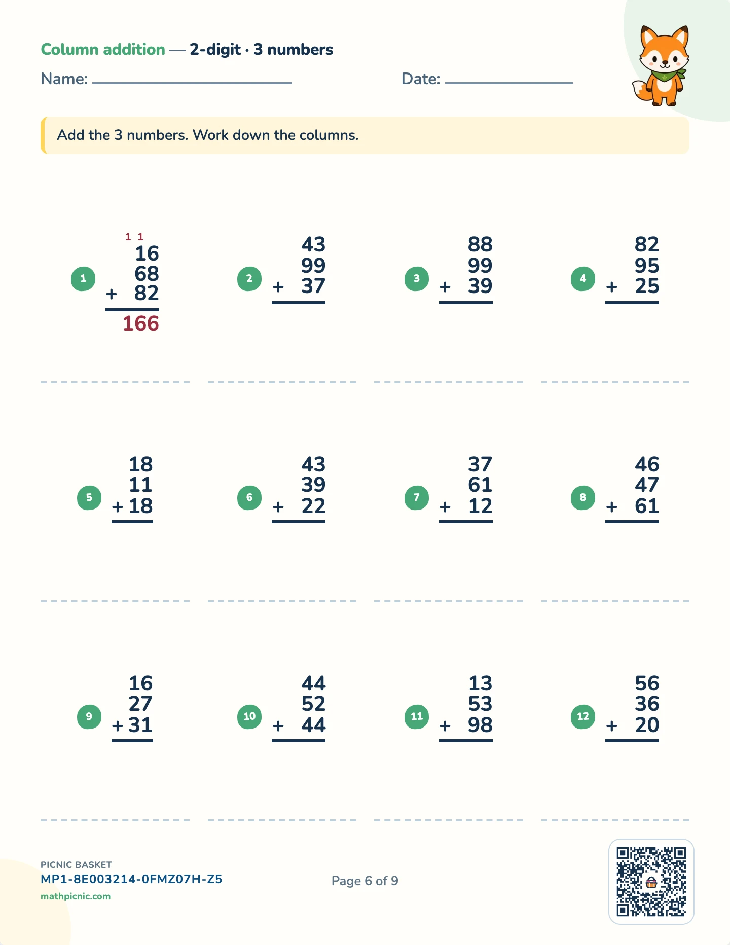 The four operations pack — Column add (3–4) worksheet