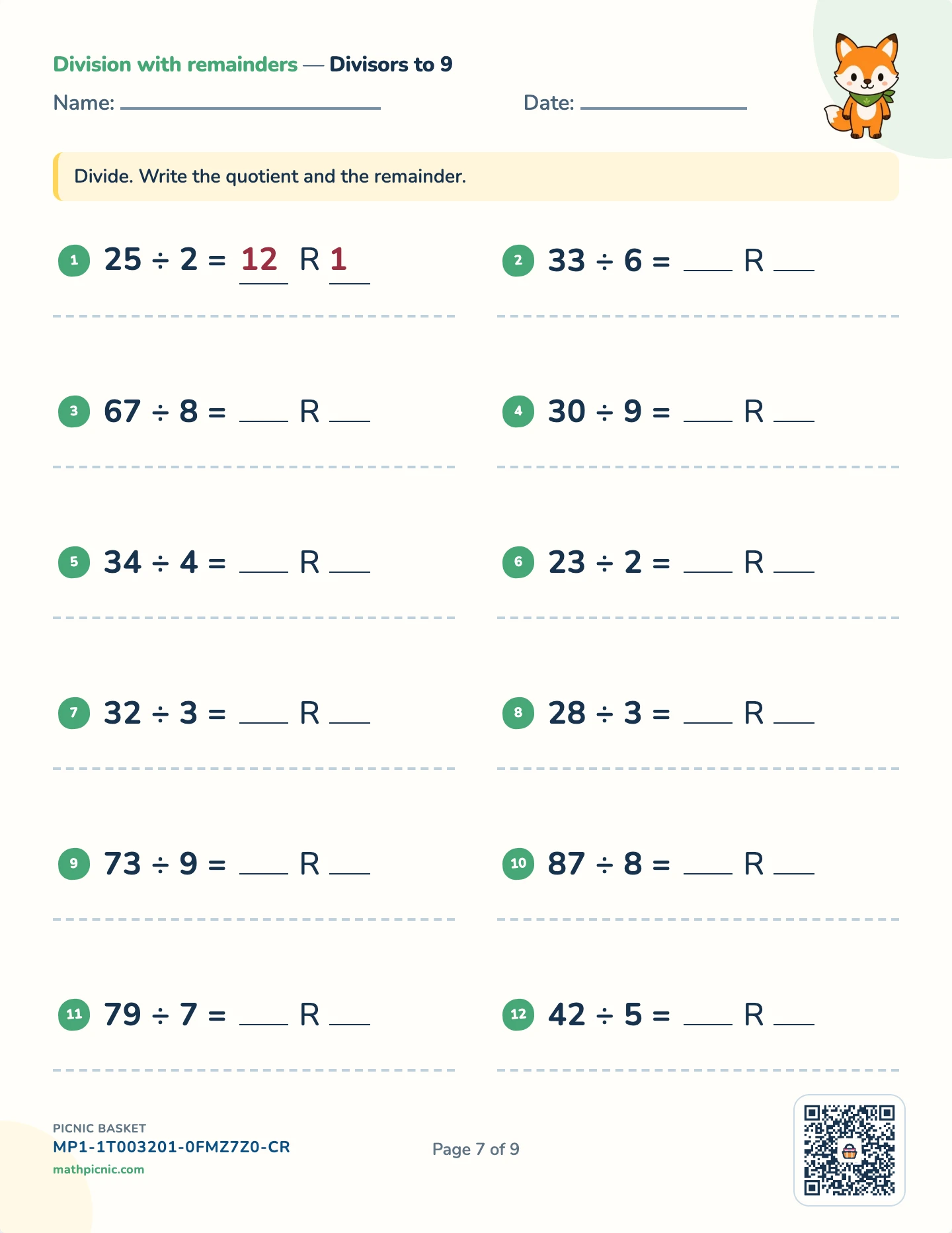 The four operations pack — Remainders worksheet