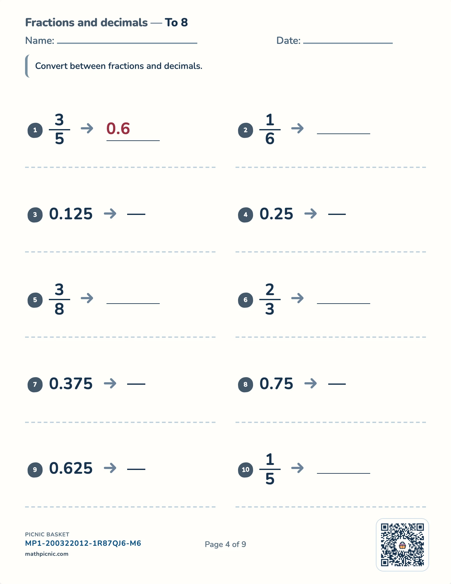 Fractions, decimals and percents pack — Fractions and decimals worksheet