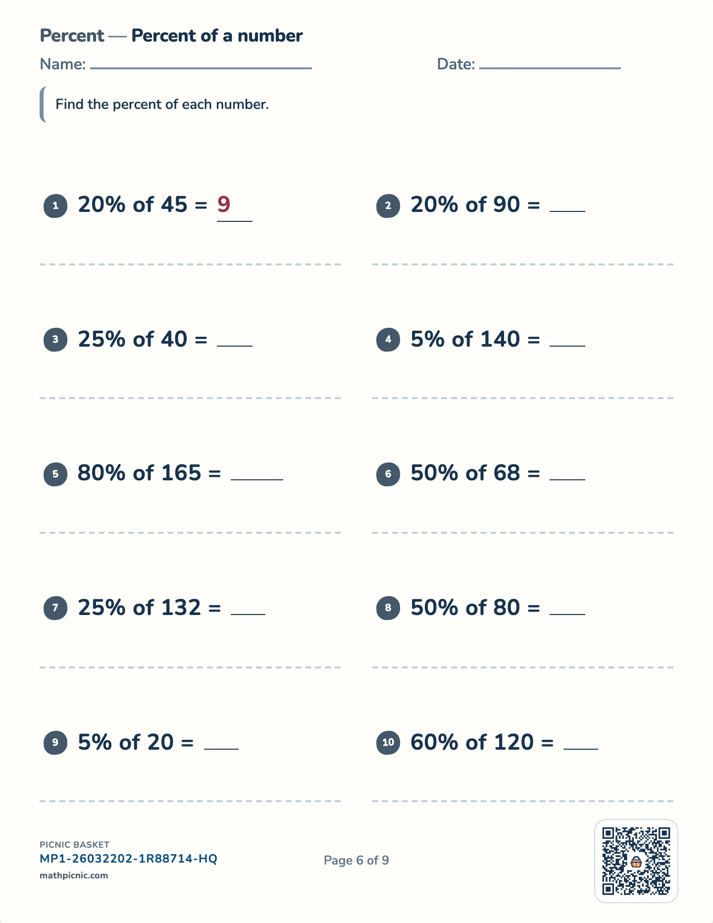 Fractions, decimals and percents pack — Percent of a number worksheet