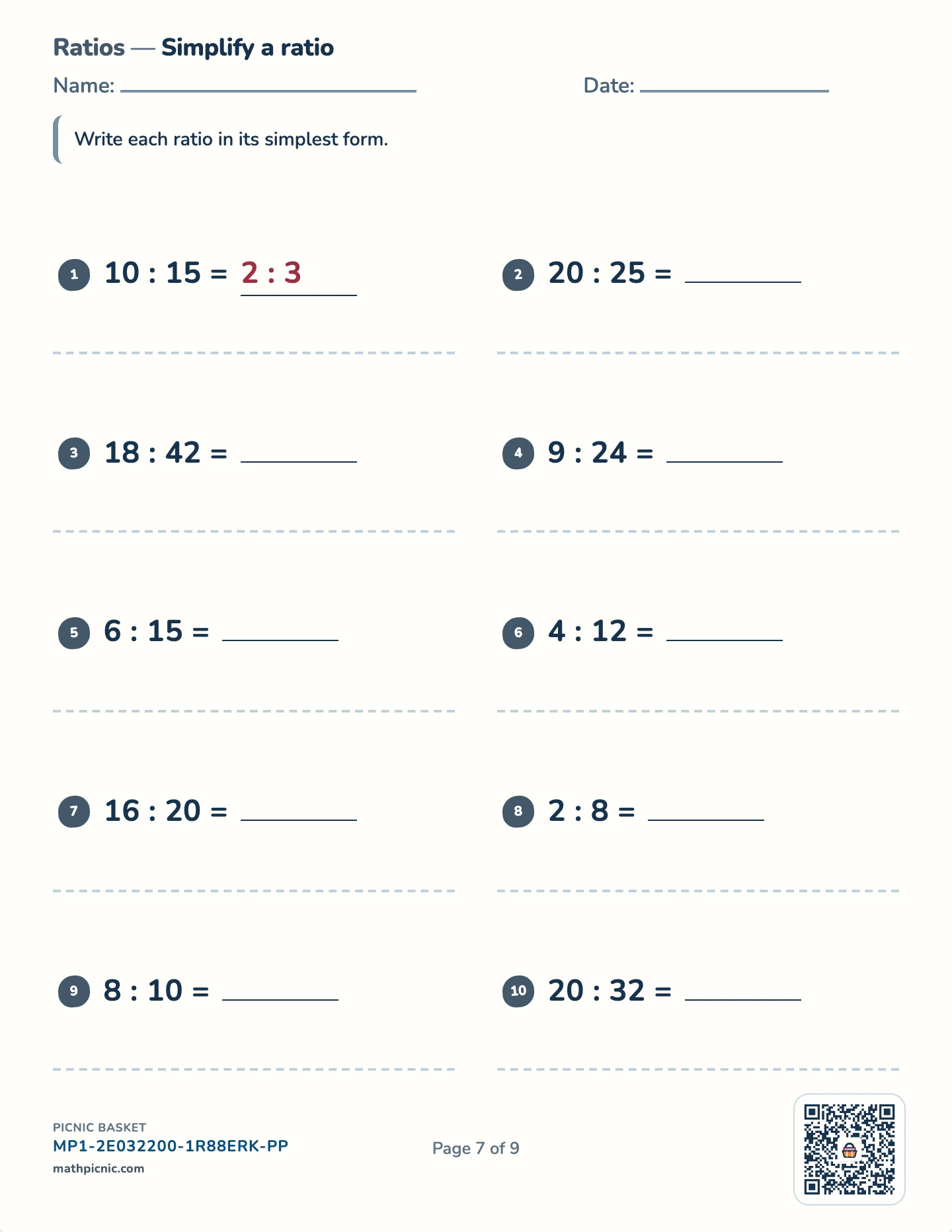 Fractions, decimals and percents pack — Ratios worksheet