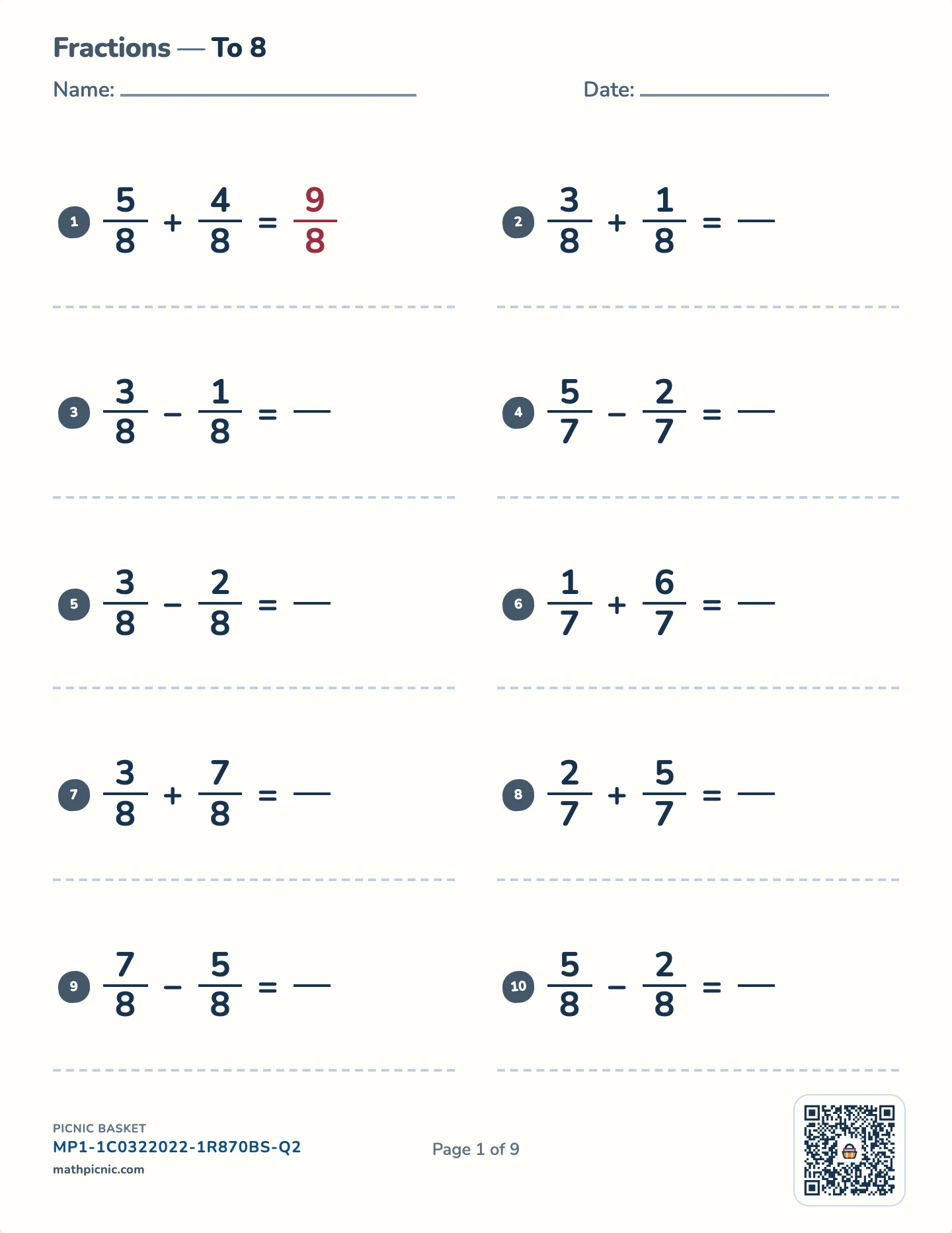 Fractions, decimals and percents pack — Adding and subtracting worksheet