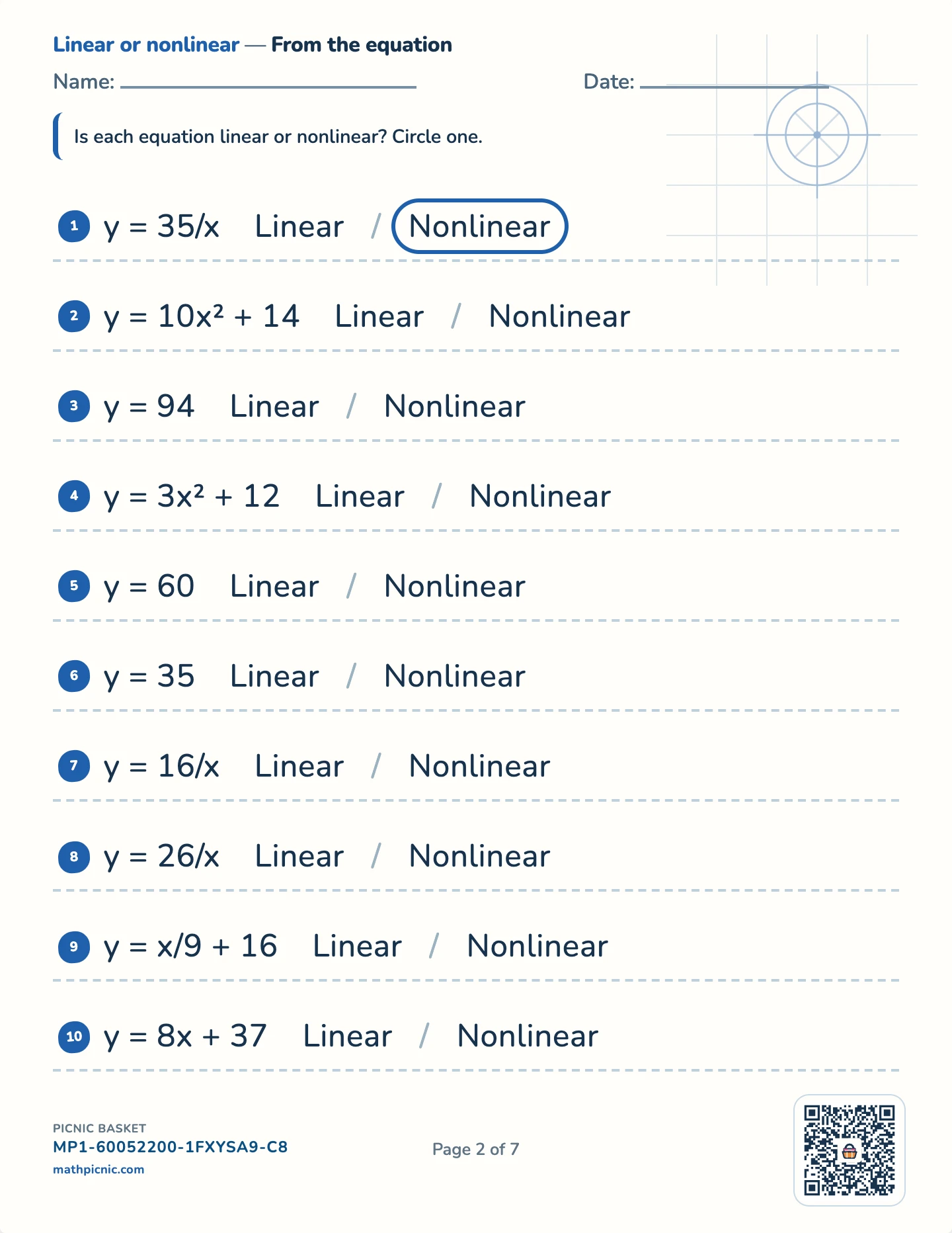 Functions and how many solutions pack — Linear? worksheet