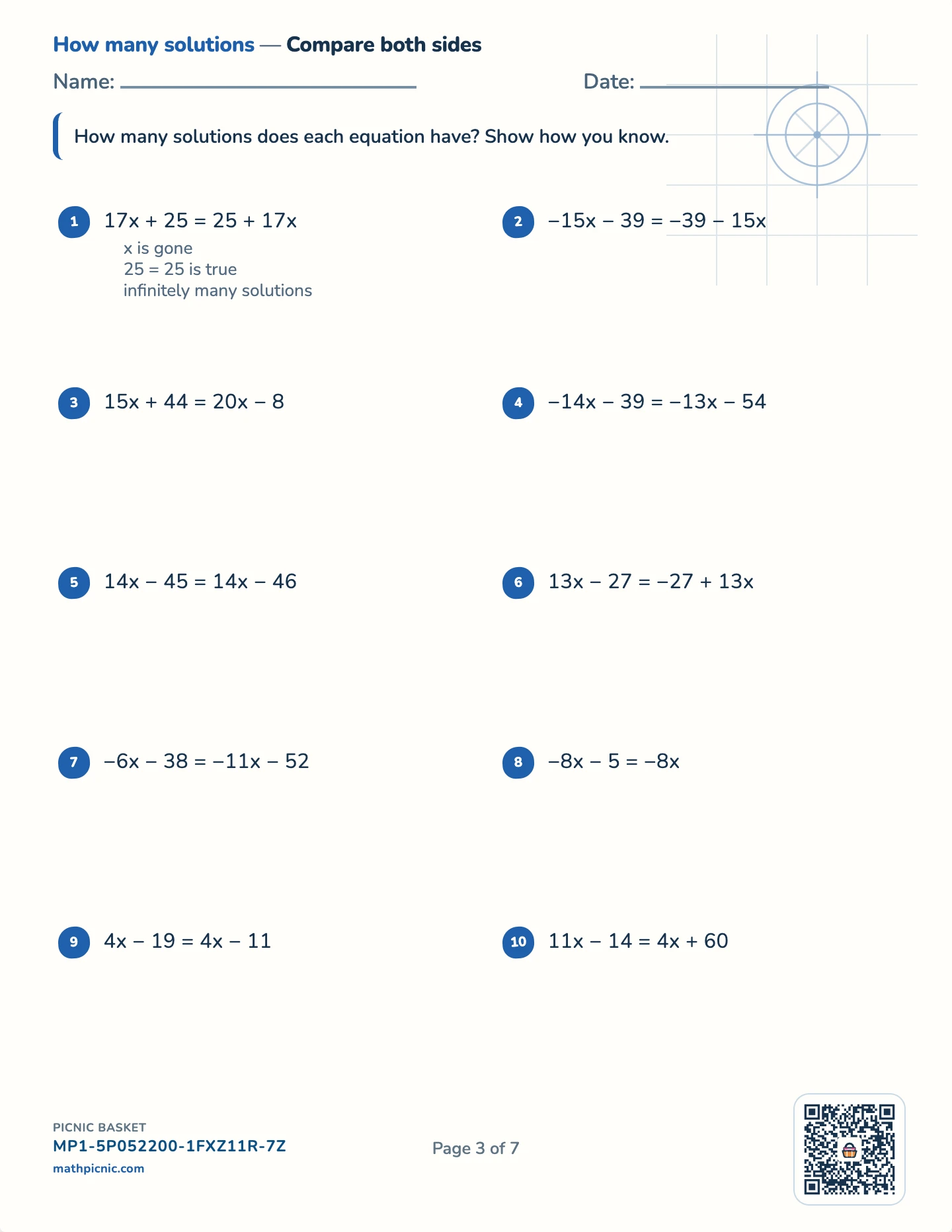 Functions and how many solutions pack — Solution count worksheet
