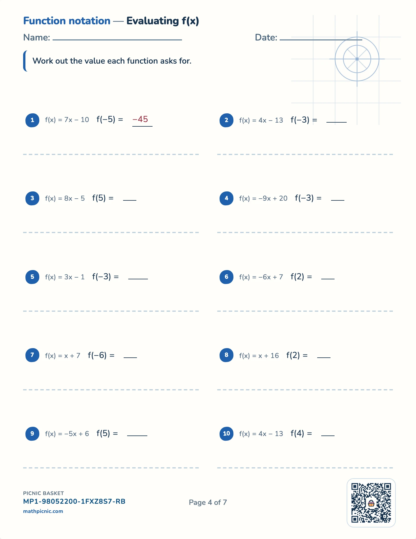 Functions and how many solutions pack — Evaluating f(x) worksheet