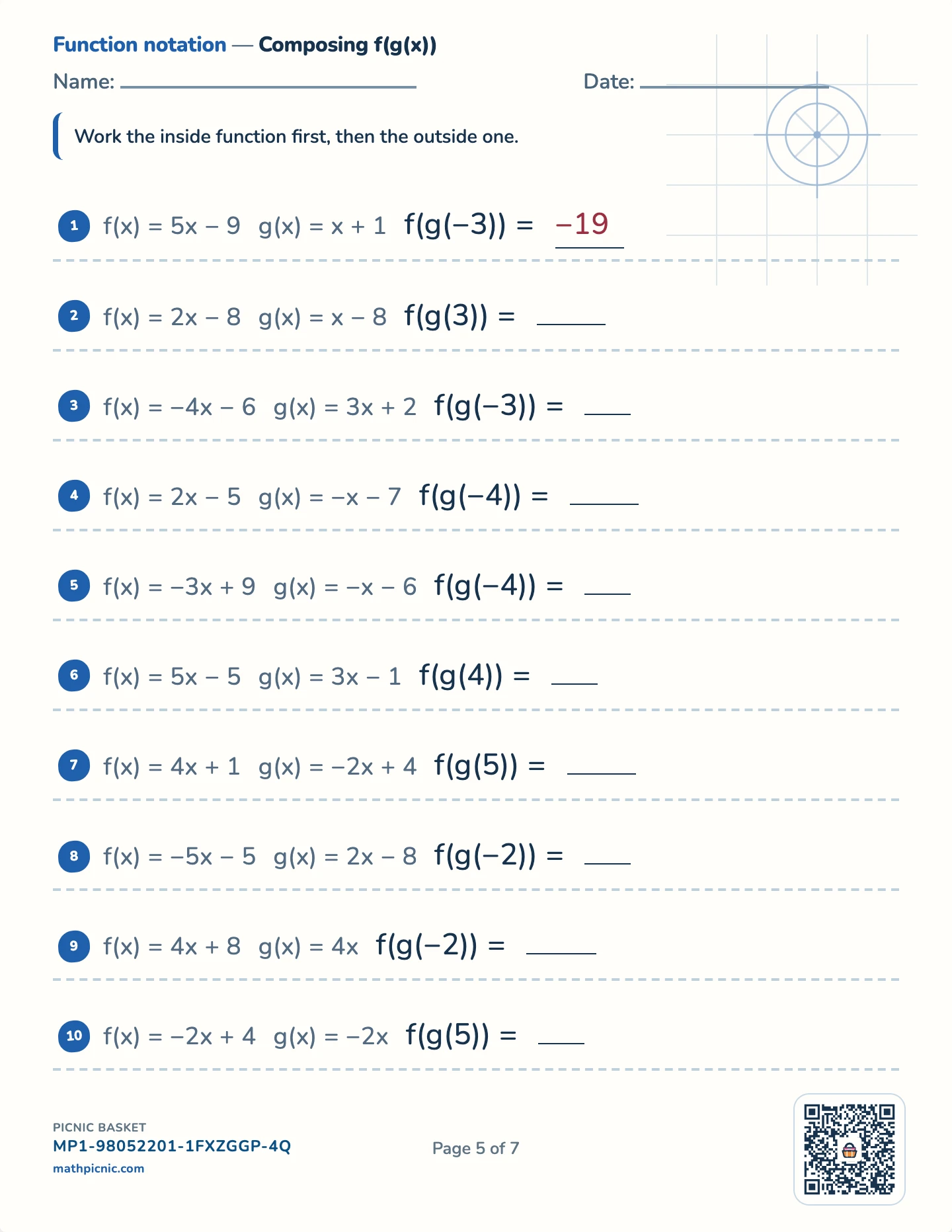 Functions and how many solutions pack — Composing functions worksheet