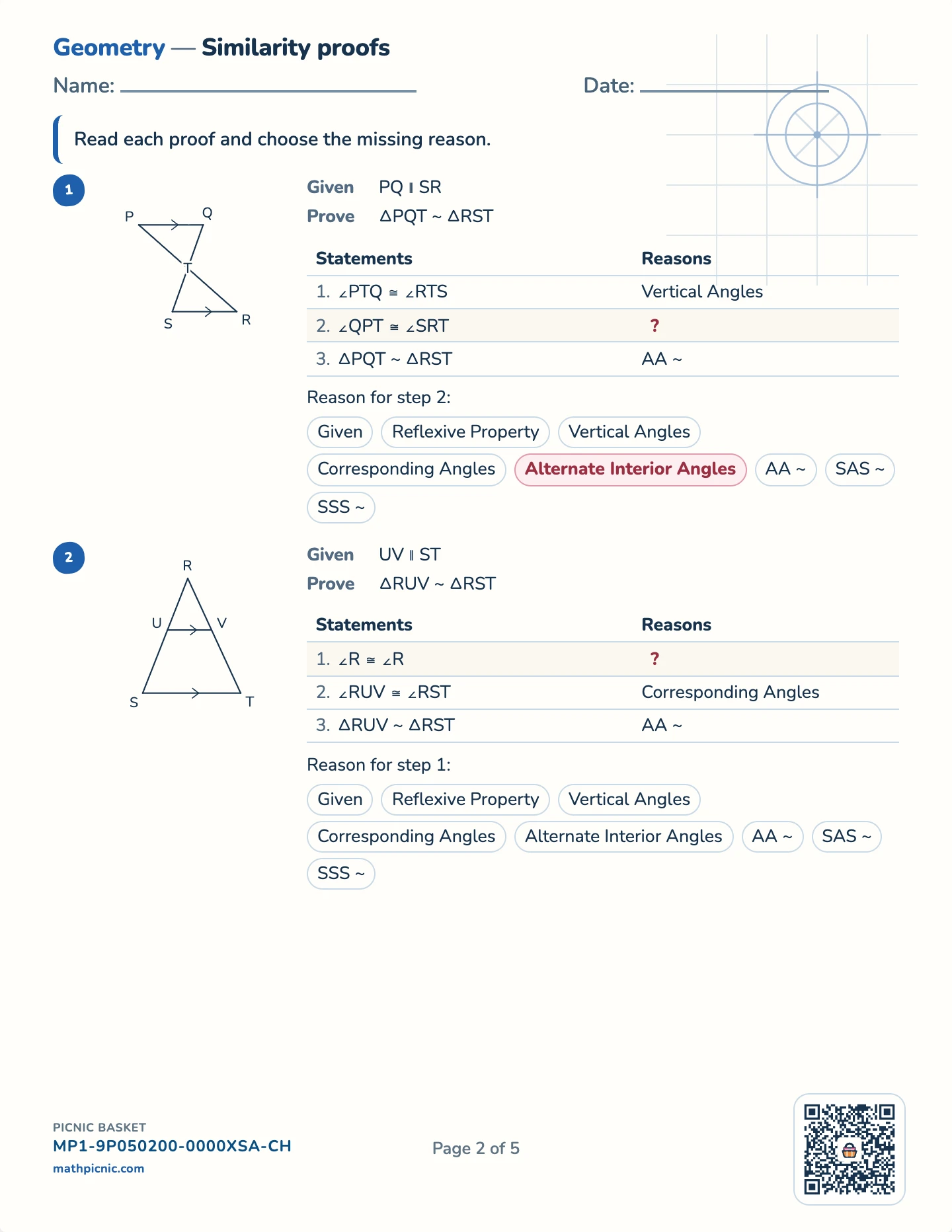 Geometry proofs pack — Similarity proofs worksheet