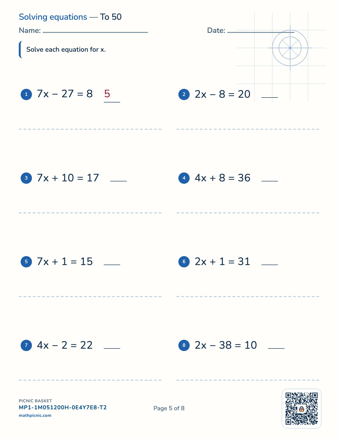 Integers and equations pack — Two-step equations worksheet