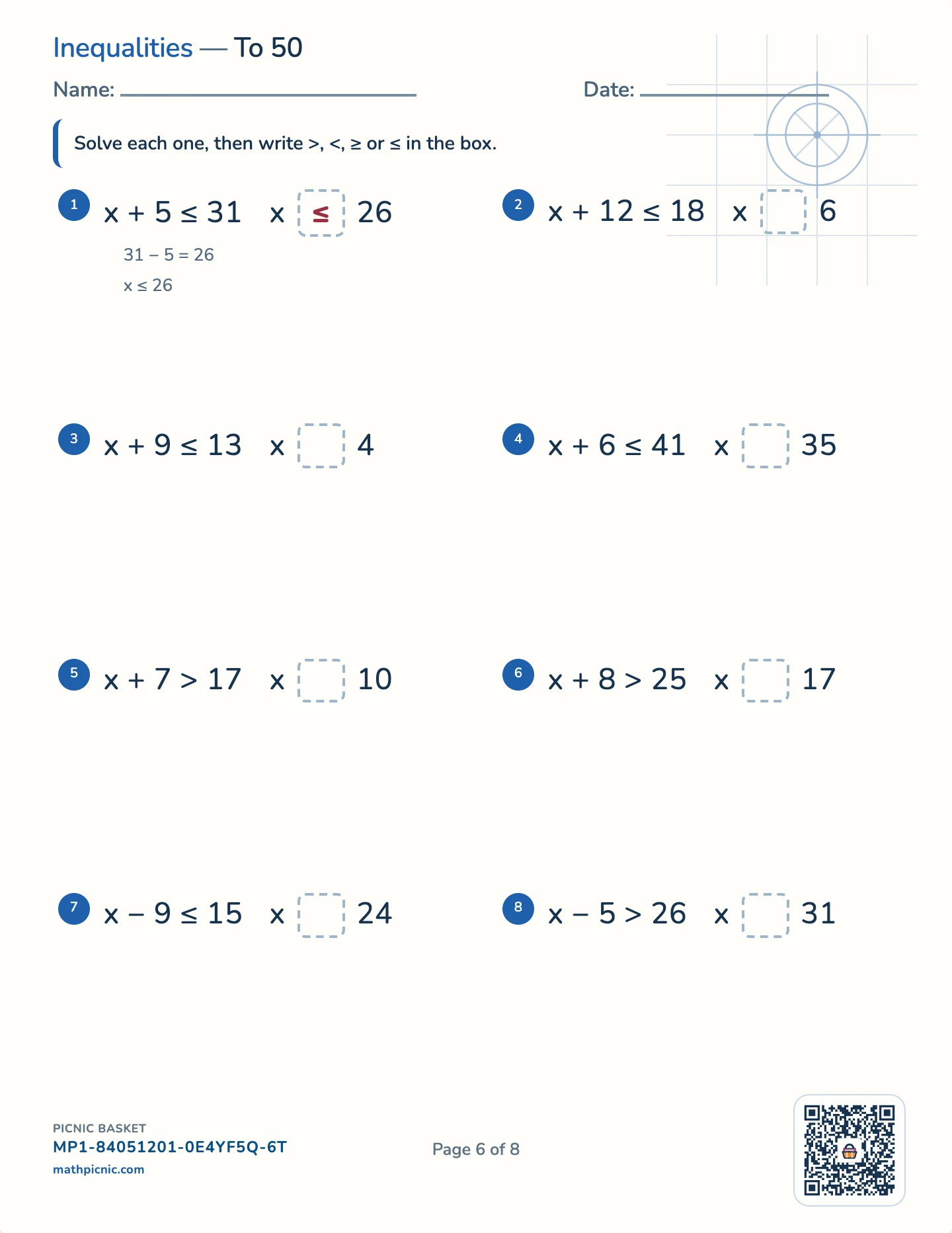 Integers and equations pack — Inequalities worksheet