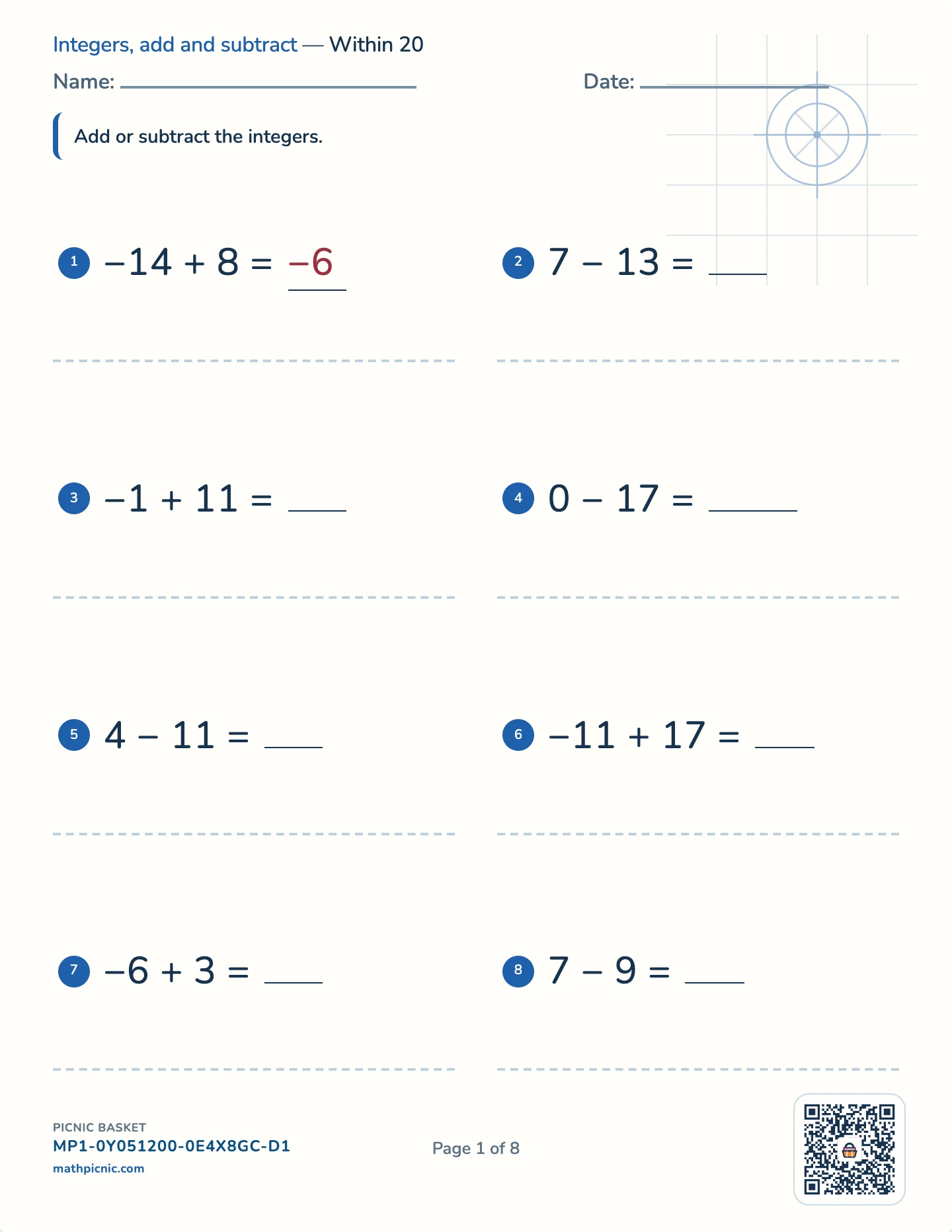 Integers and equations pack — Integers worksheet