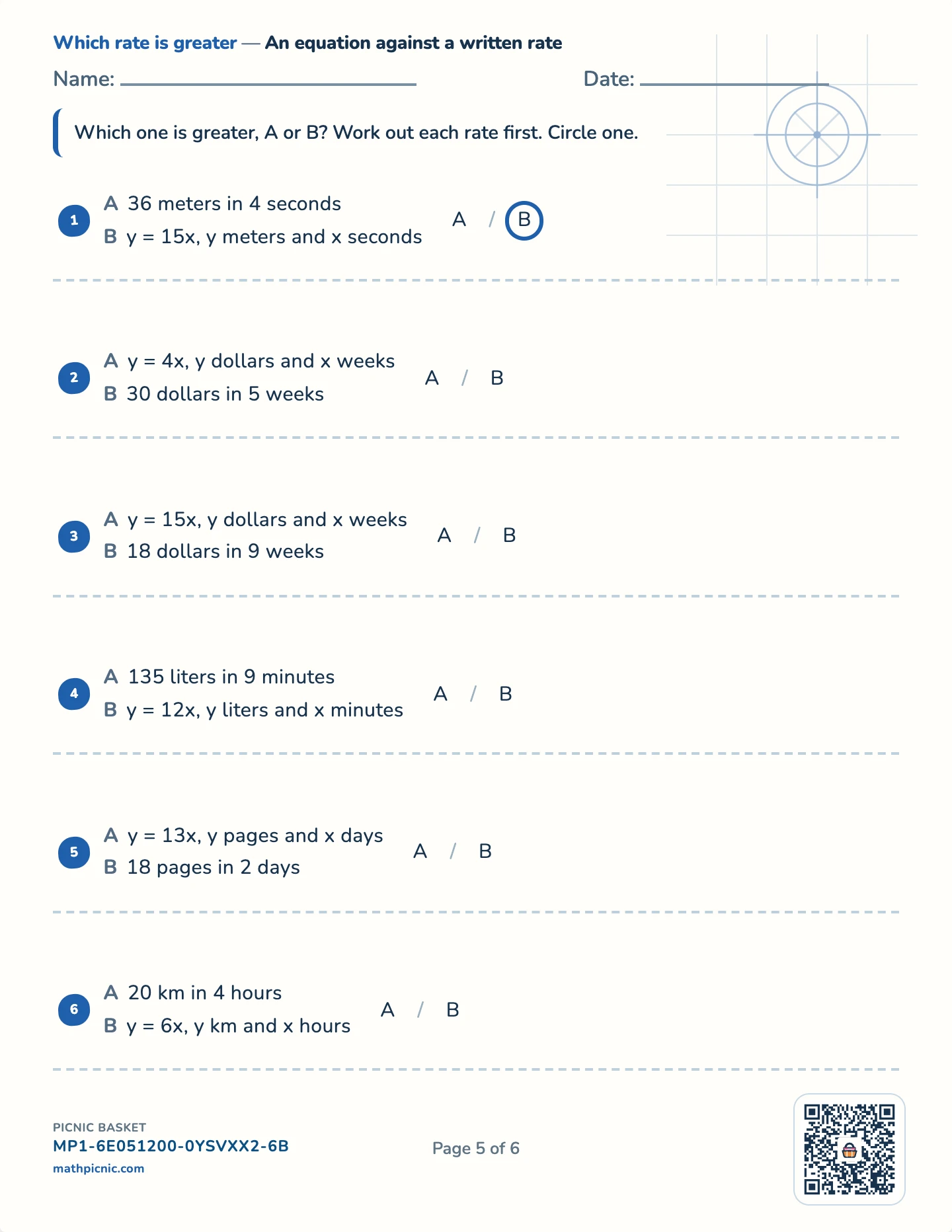 Slope and rate of change pack — Compare rates worksheet